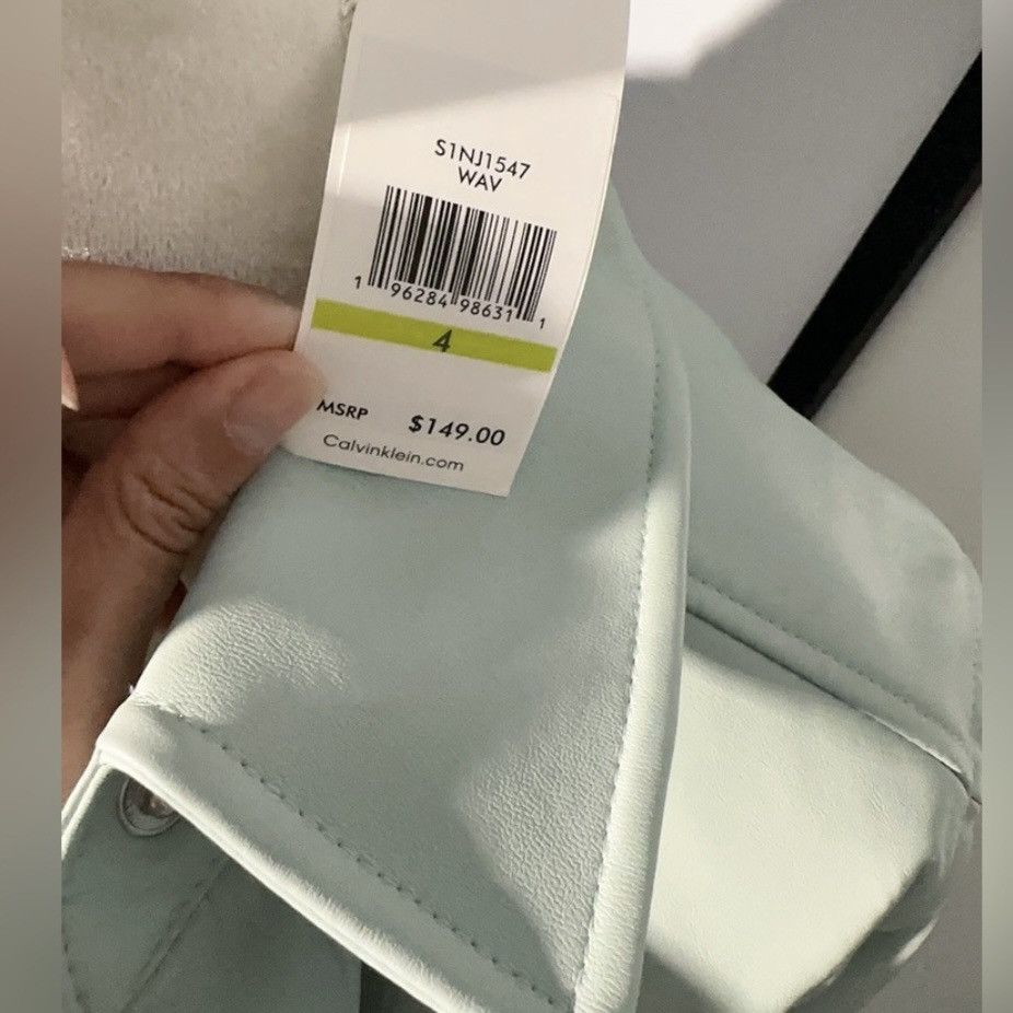 Calvin Klein × Designer Calvin Klein soft leather jacket light Green silver logo b Size M / US 6-8 / IT 42-44 - 7 Thumbnail