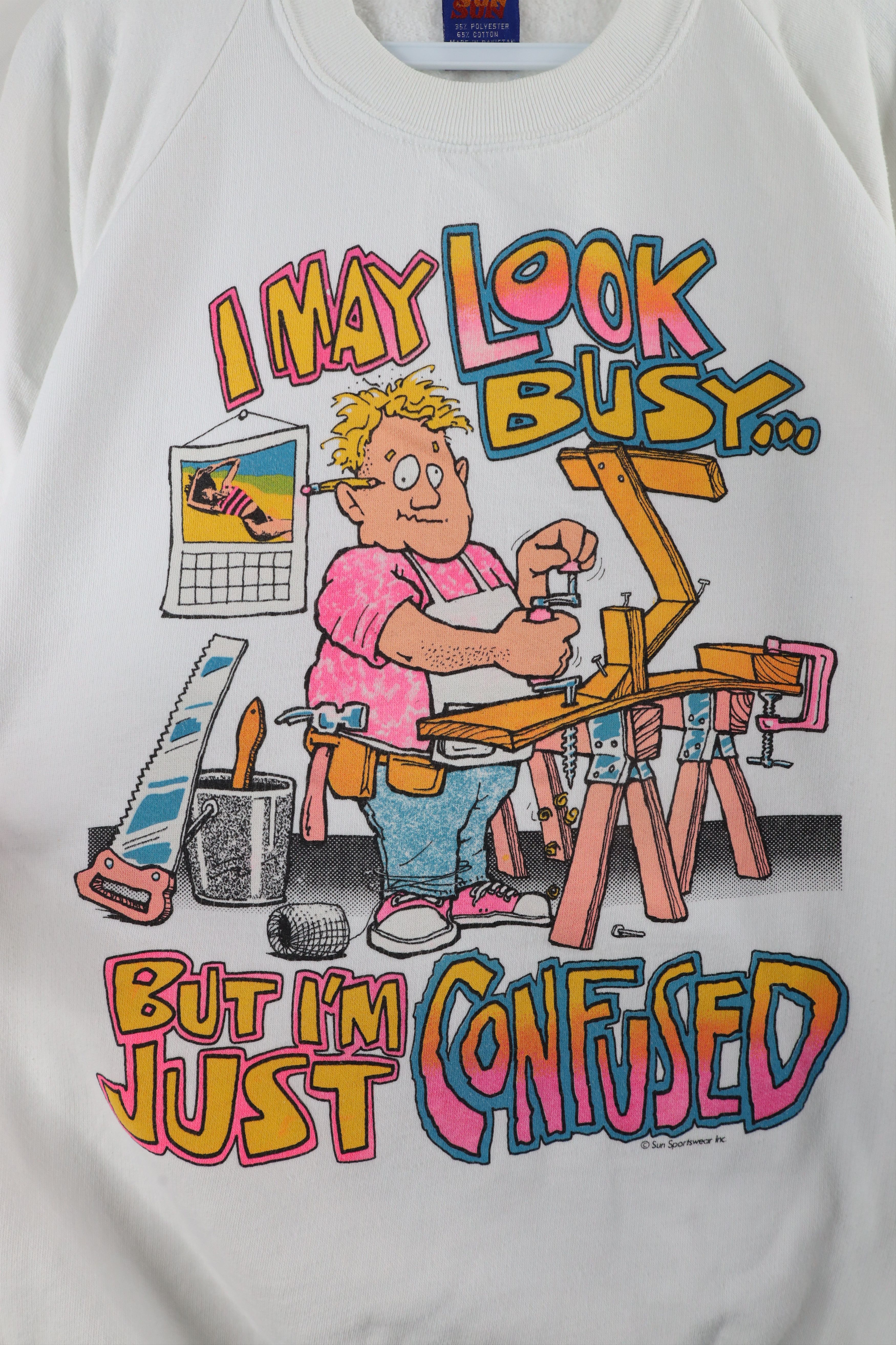 Vintage Vintage 90s I Busy But I'm Just Confused Cartoon Sweatshirt Size US XXL / EU 58 / 5 - 4 Thumbnail
