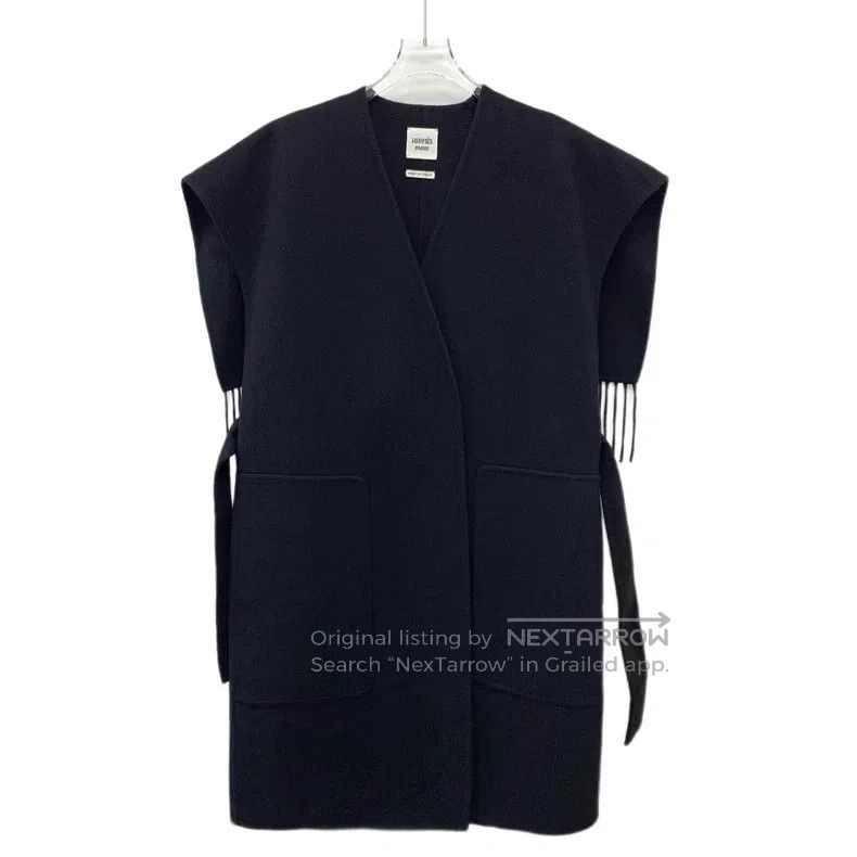 Hermes Hermes Black Cashmere Fringe Sleeveless Belted Coat Jacket Size XXS / US 00 / IT 34 - 1 Thumbnail