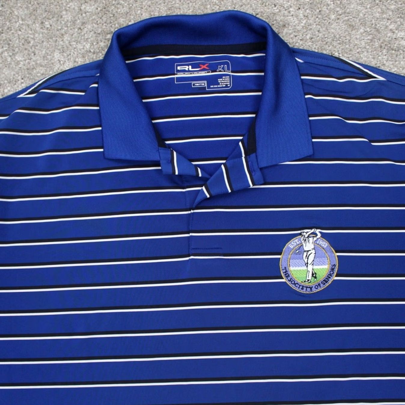 RLX Ralph Lauren RLX Ralph Lauren Polo Shirt Mens XL Blue Short Sleeve Pullover Polo Golf Sports Polyester Blend Stretch Moisture Wicking Striped Logo Button Size US XL / EU 56 / 4 - 7 Thumbnail