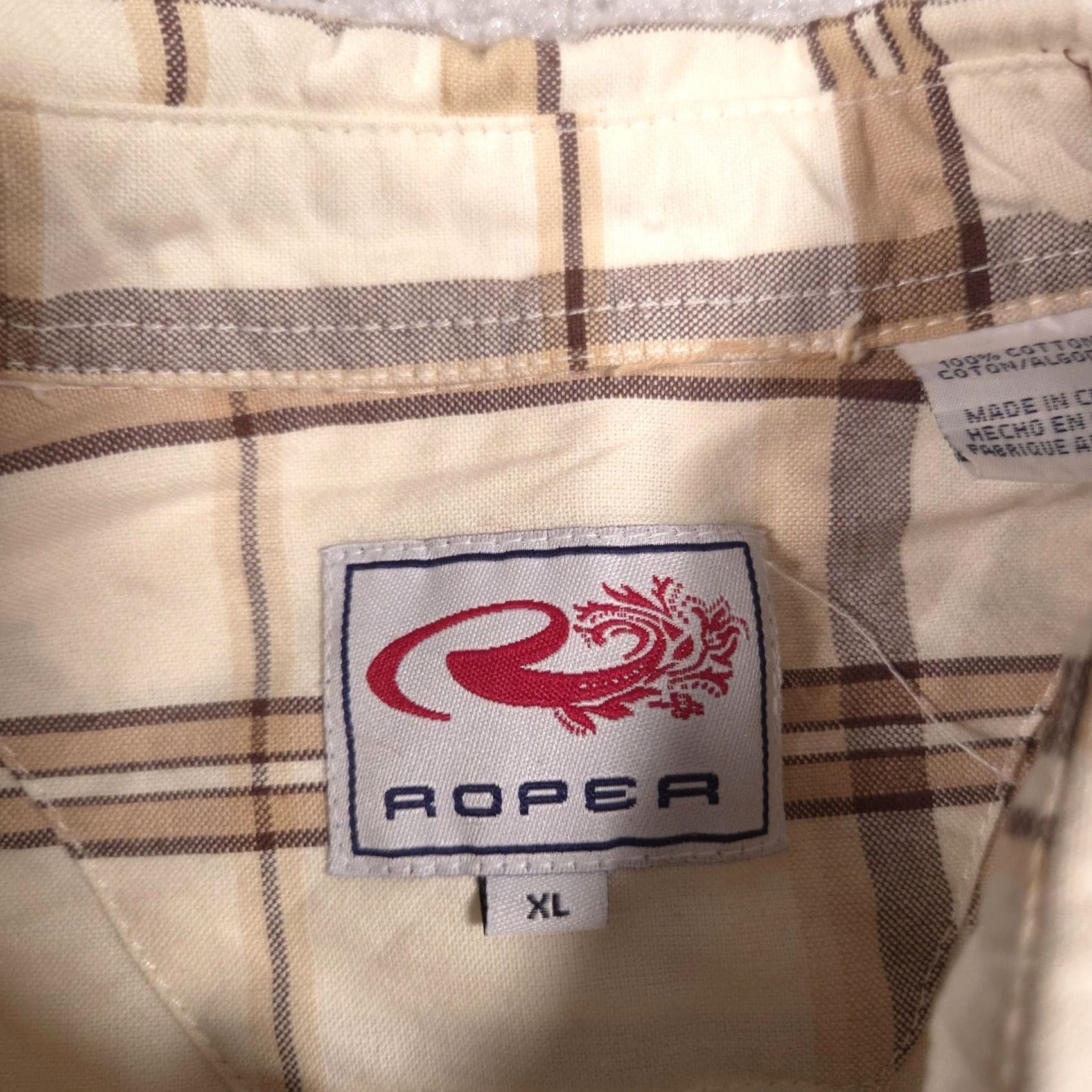 Roper Roper Shirt Womens XL Beige Plaid Western Button Front Long Sleeve Top Cotton Size XL / US 12-14 / IT 48-50 - 5 Thumbnail