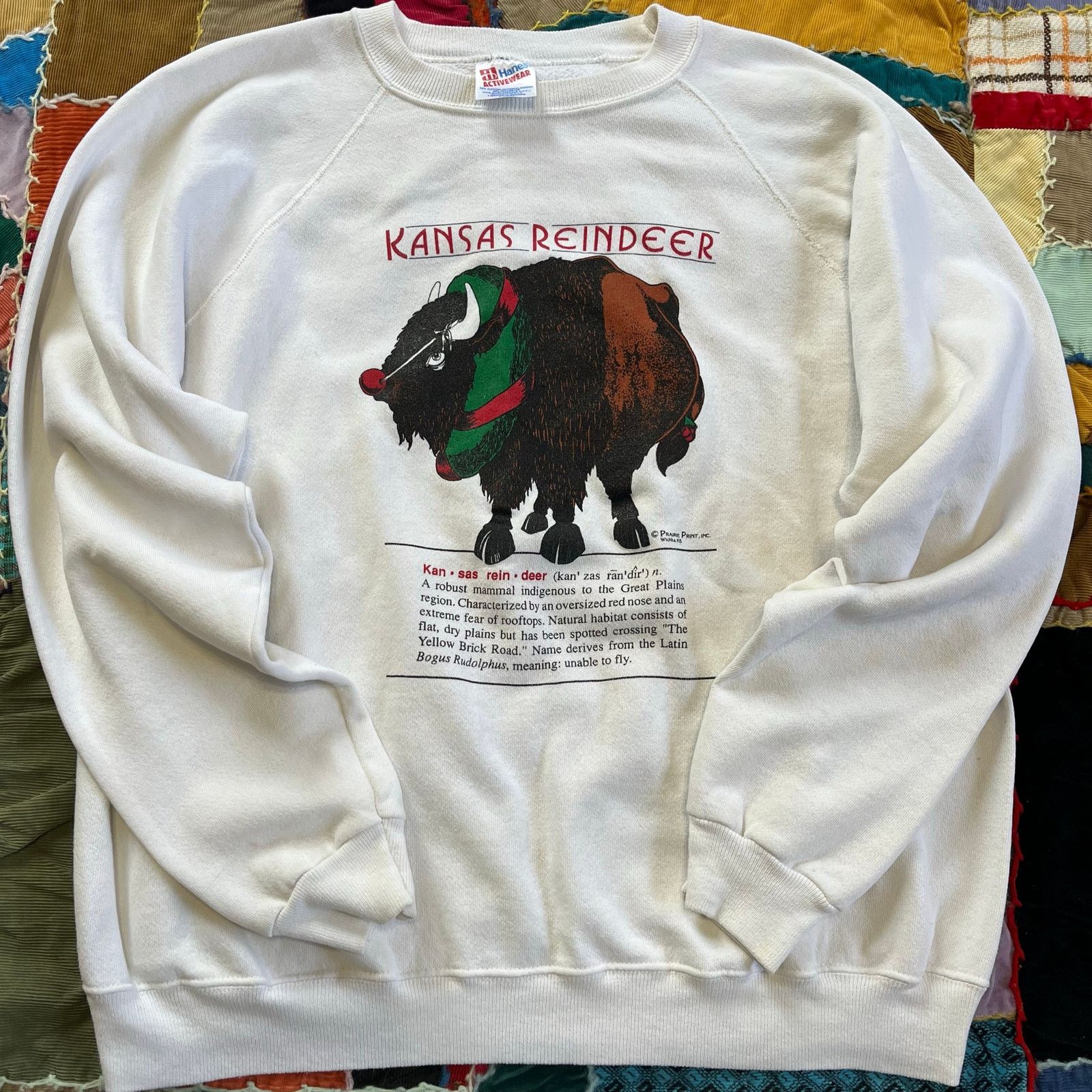 Hanes Vintage Kansas Reindeer Graphic Christmas White Crewneck XL Size US XL / EU 56 / 4 - 1 Thumbnail