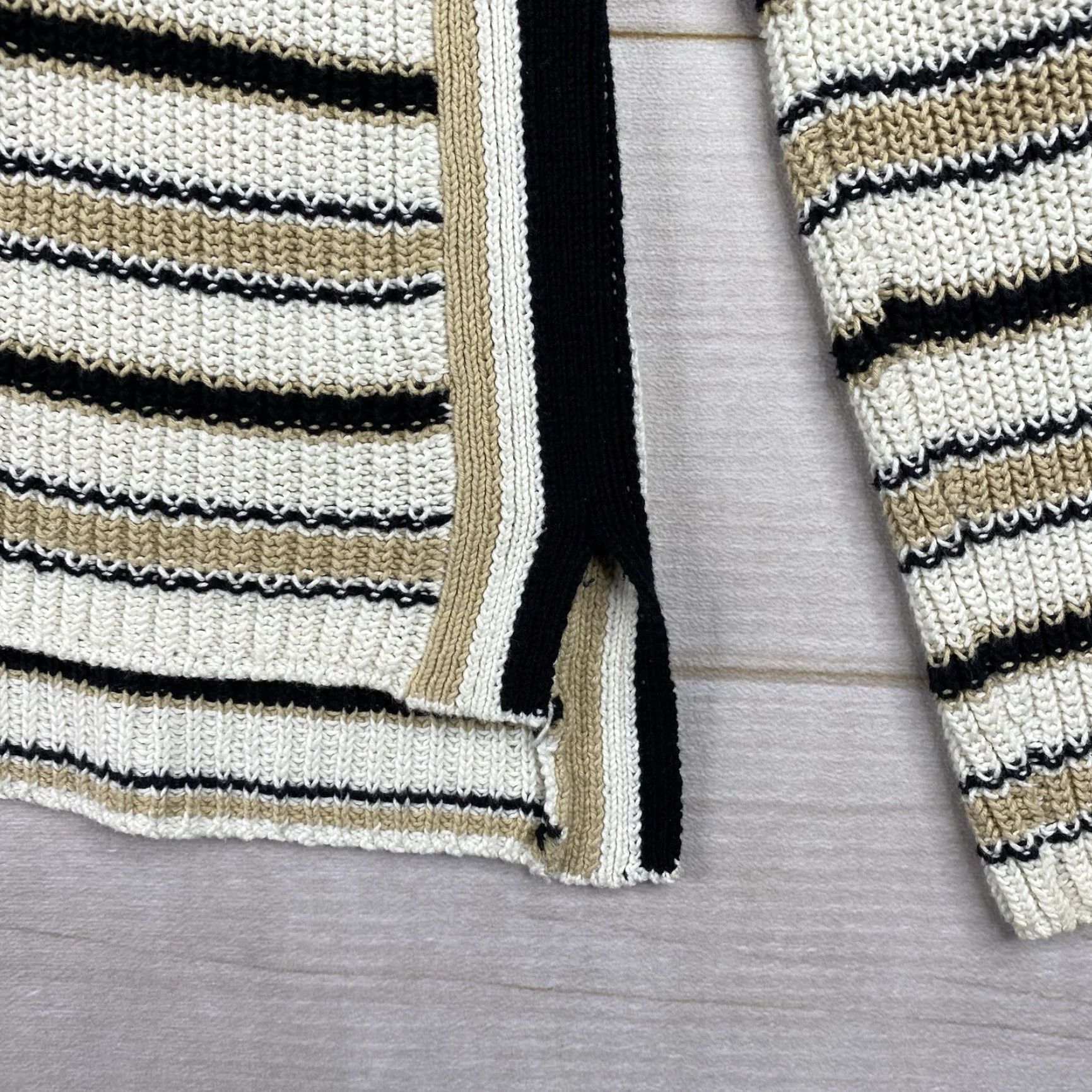 Vintage Max Studio Sweater Womens S Cable-Knit Dolman Sleeve Roll Neck Stripe Pullover Brown Cream Size S / US 4 / IT 40 - 4 Thumbnail