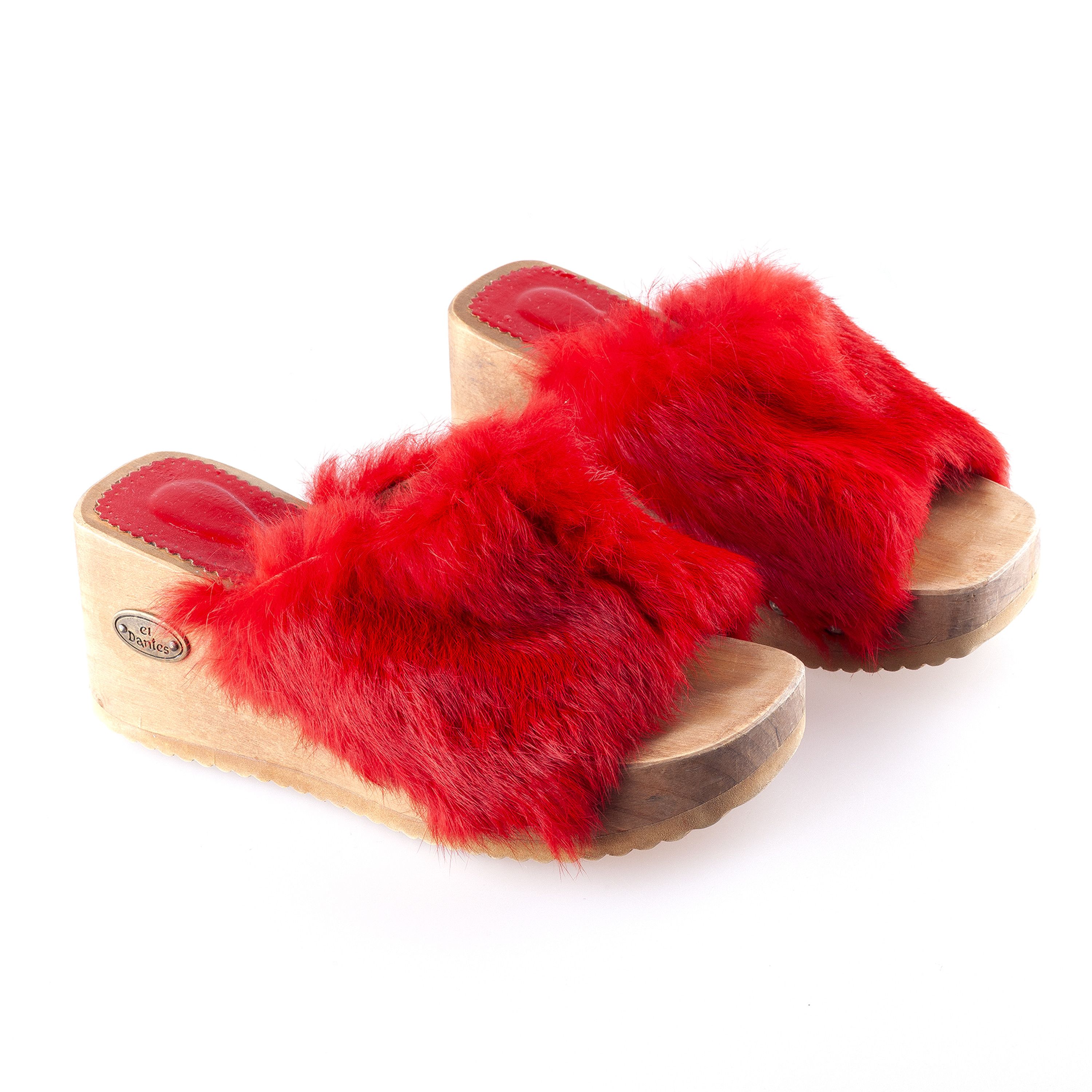 Vintage Vintage El Dantes Red Fur Platform Sandals (37 EU) Size US 6 / IT 36 - 1 Thumbnail