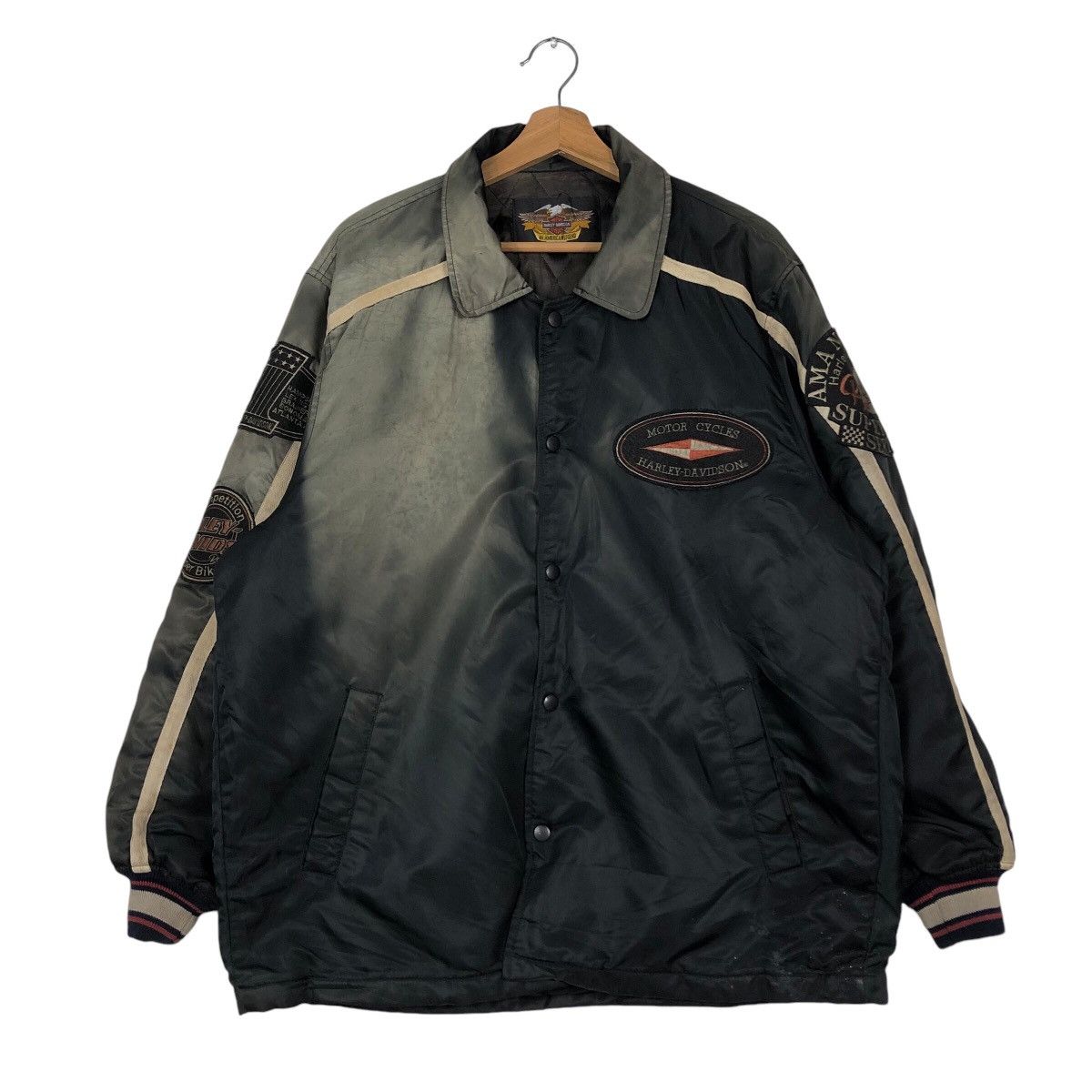 Harley Davidson × Vintage Vintage Bomber Racing Biker Jacket Harley Davidson SunFaded Size US L / EU 52-54 / 3 - 3 Thumbnail