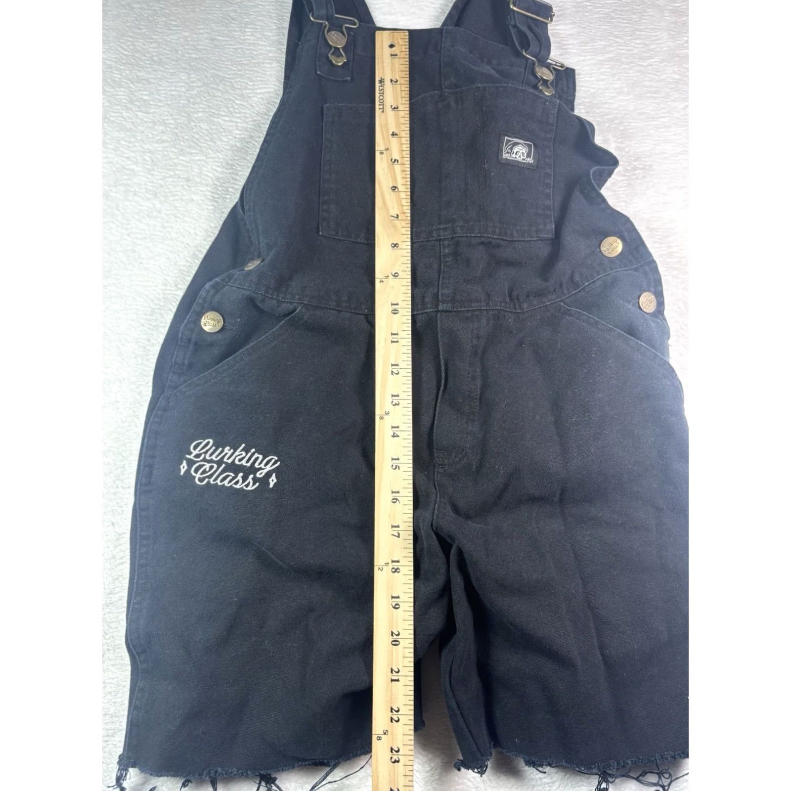 Gloverall VINTAGE Lurking Class Overall Women’s Black Size S Denim One-Piece Sleeveless Embroidered 90s College Style Ladies Pants? Size 28" / US 6 / IT 42 - 3 Thumbnail