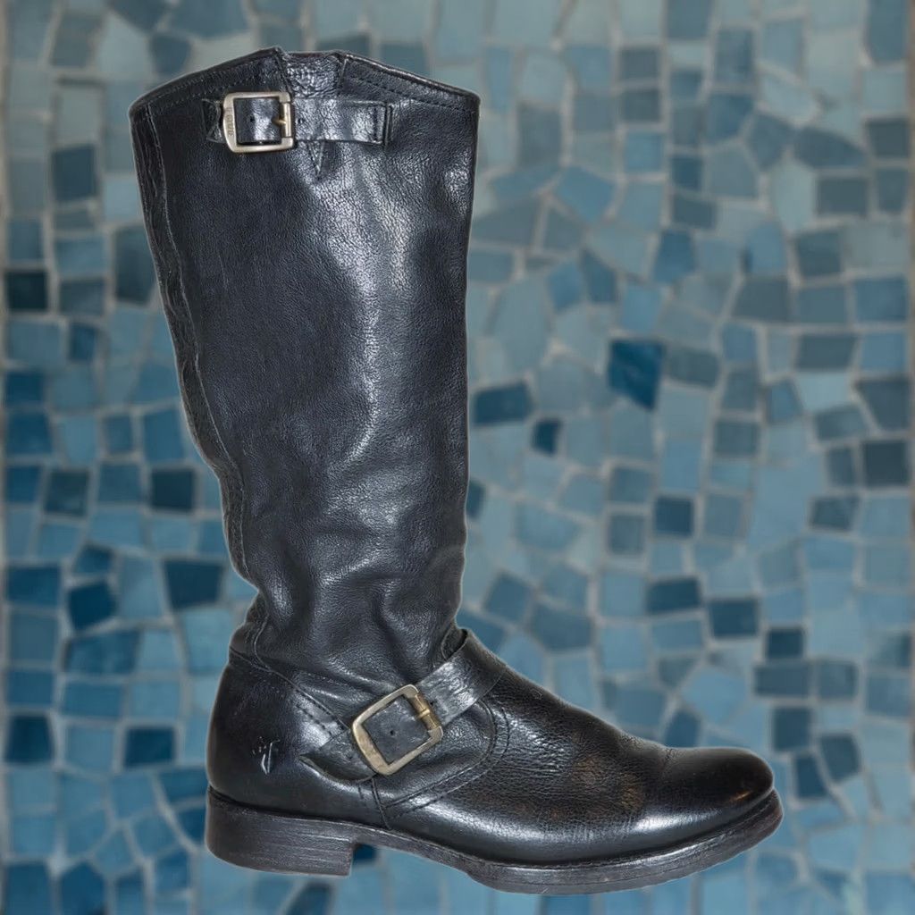 Frye FRYE Veronica Slouch Boots Black Leather 77605 Double Buckle Women’s US 9.5 B Boots Size US 10 / IT 40 - 1 Thumbnail