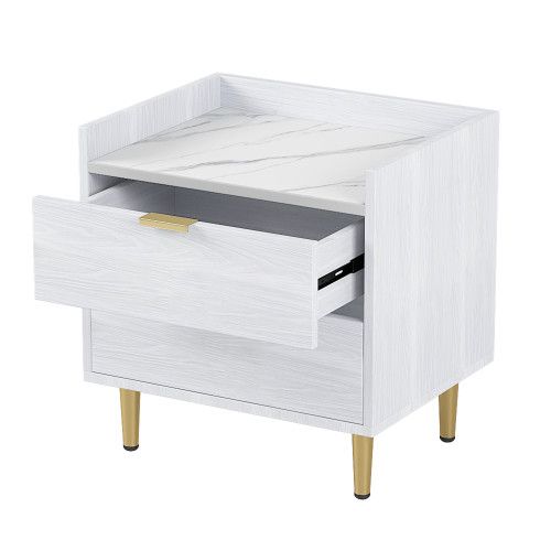Designer × Homemade Wooden Nightstand with 2 Drawers and Marbling Worktop, Morde Size US L / EU 52-54 / 3 - 3 Thumbnail
