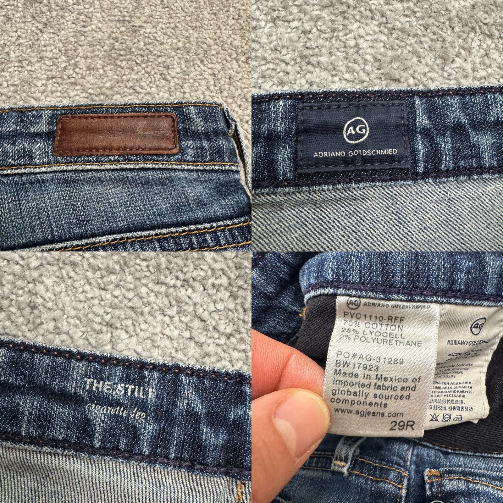 Denime VINTAGE AG Adriano Goldschmied The Stilt Cigarette Denim Jeans Womens 29R Blue Stretch Size 29" - 8 Thumbnail