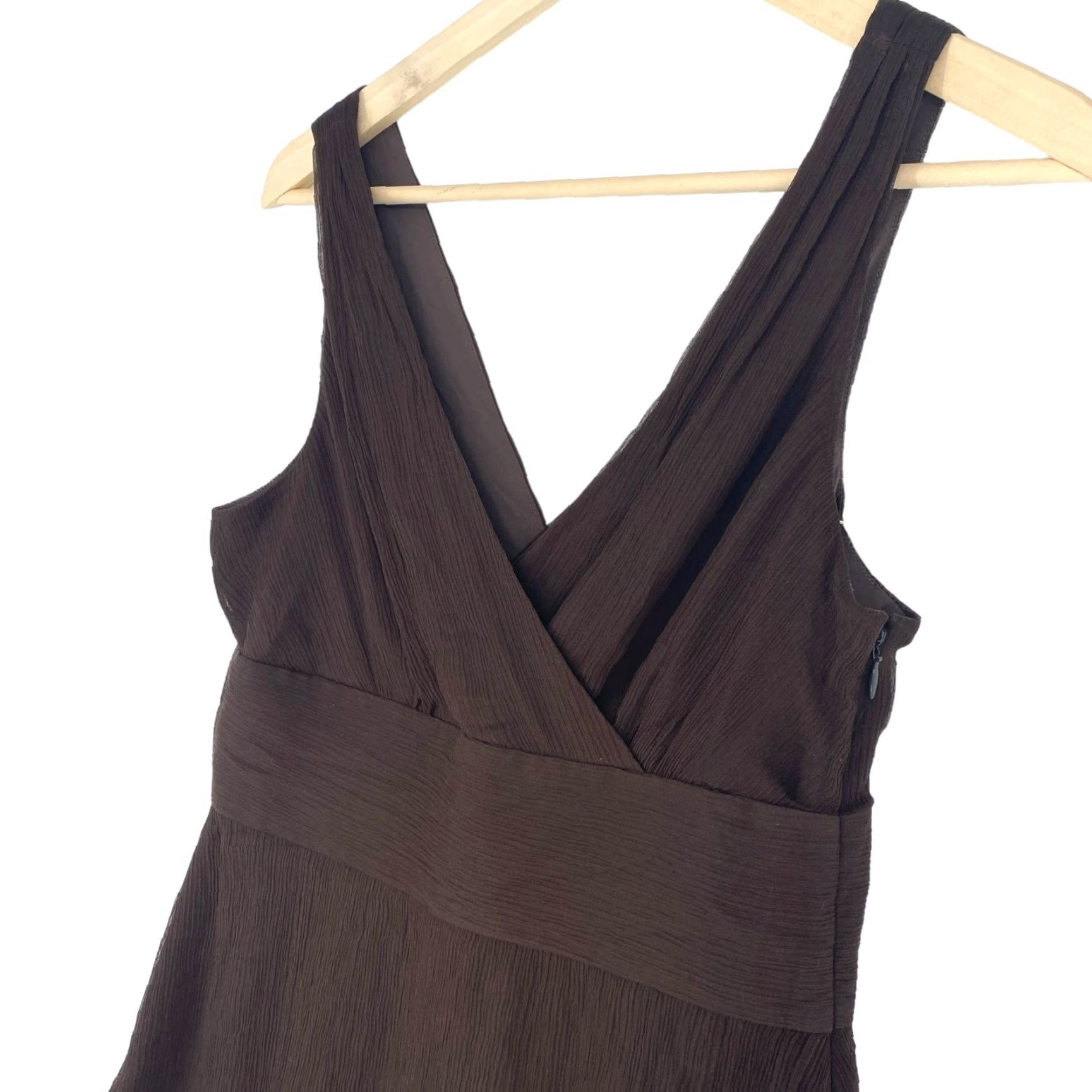 J. Crew Women's 10 Brown Silk Chiffon Dress Sleeveless V-Neck Knee Length A-Line Party/Cocktail
