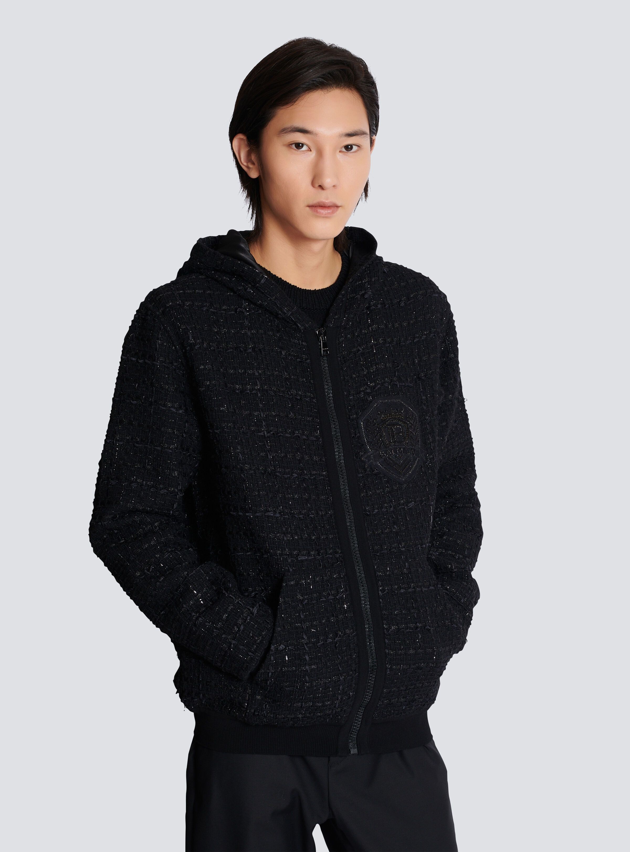 Balmain o1s1wg110925 Tweed Hooded jacket in Black Size US M / EU 48-50 / 2 - 5 Thumbnail