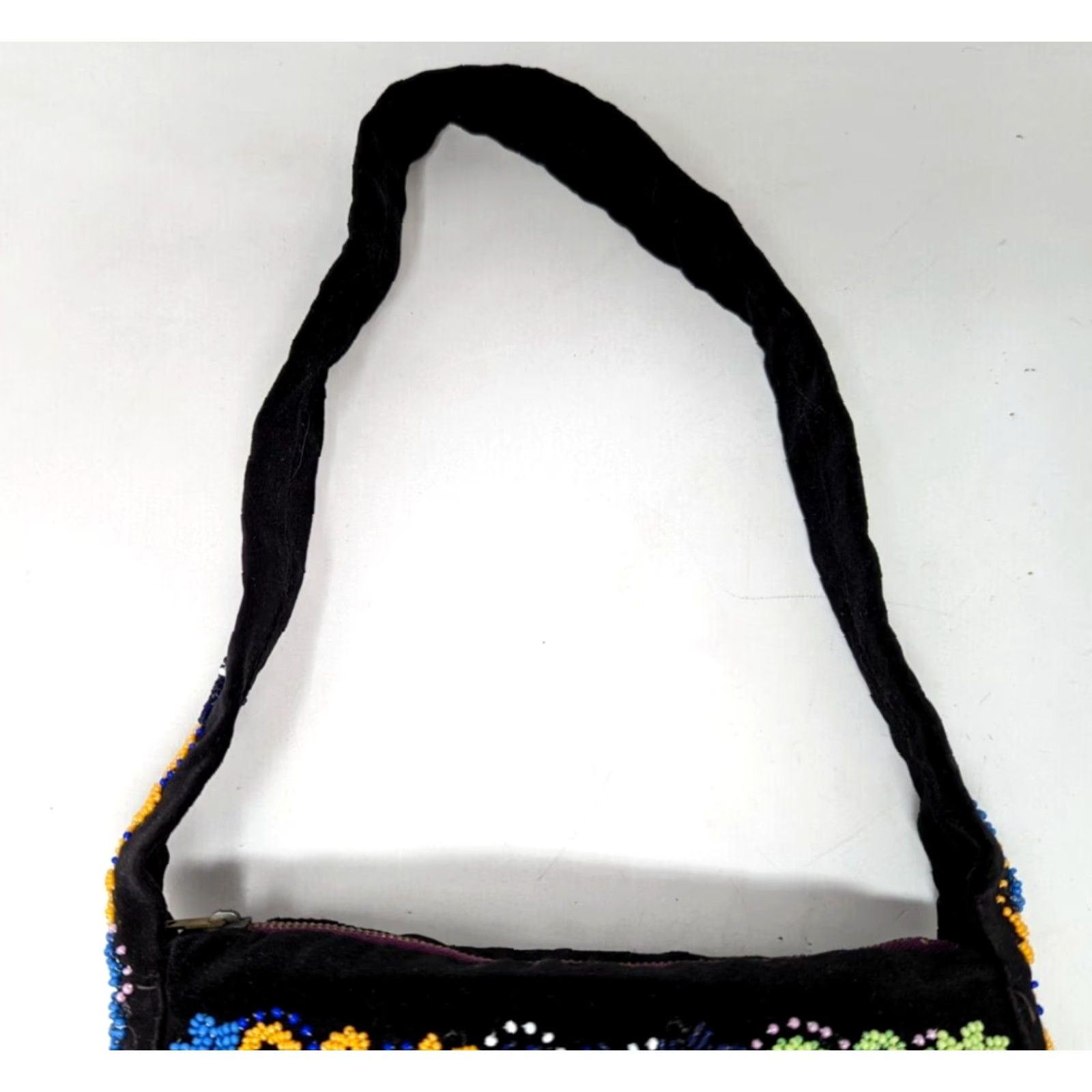 Velvet VTG Black Velvet Floral Beaded Embellished Bag Handbag Purse Women KP21 Antique Size ONE SIZE - 7 Thumbnail