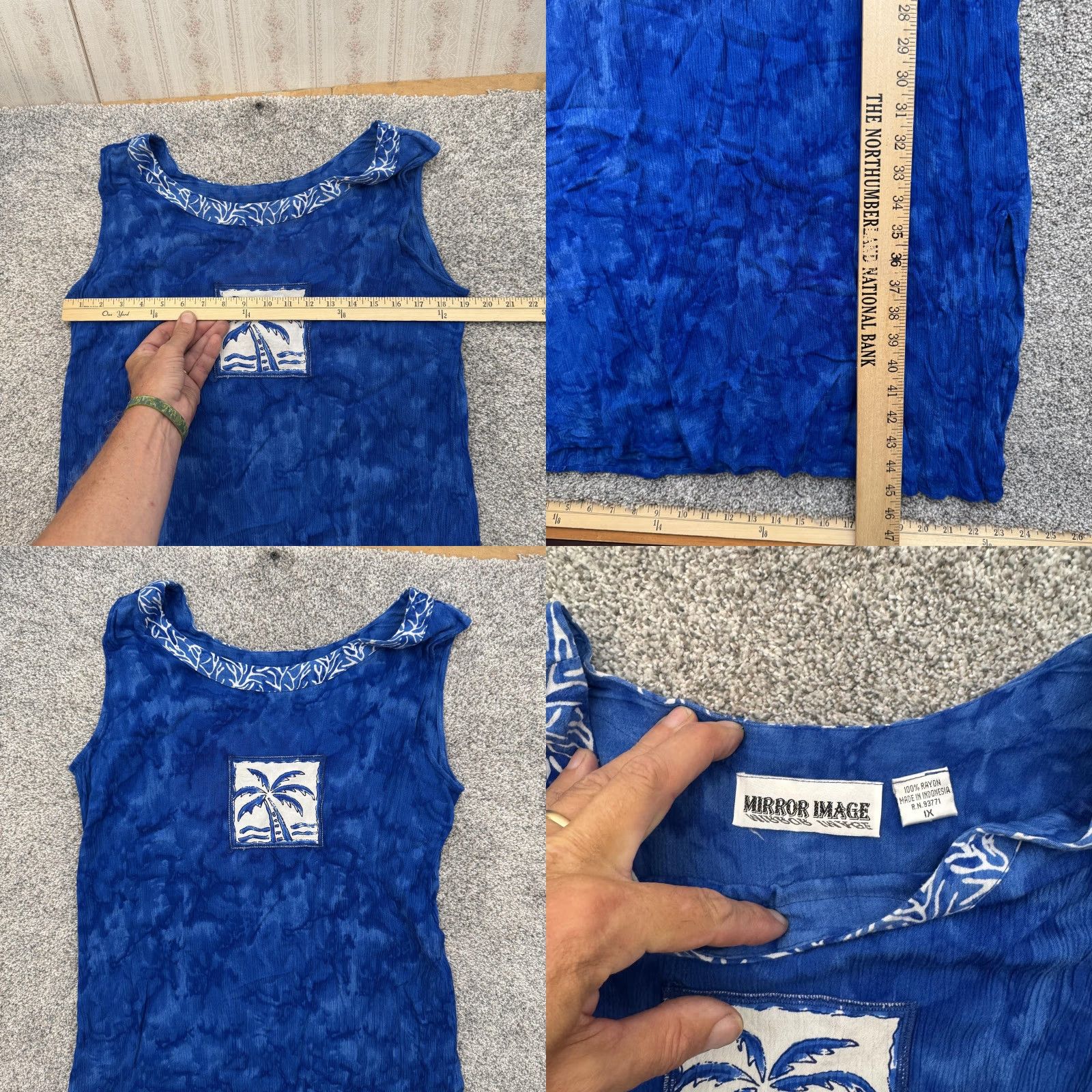 Vintage VINTAGE Mirror Image 2 Piece Dress Set Shirt Dress 1X Plus Blue Palm Boho Resort Beach Crinkle Rayon Size XL / US 12-14 / IT 48-50 - 9 Thumbnail