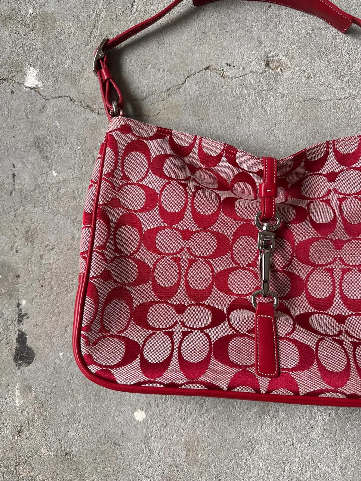 Coach Coach Hobo Signature Clip Canvas Handbag Red Size ONE SIZE - 2 Thumbnail