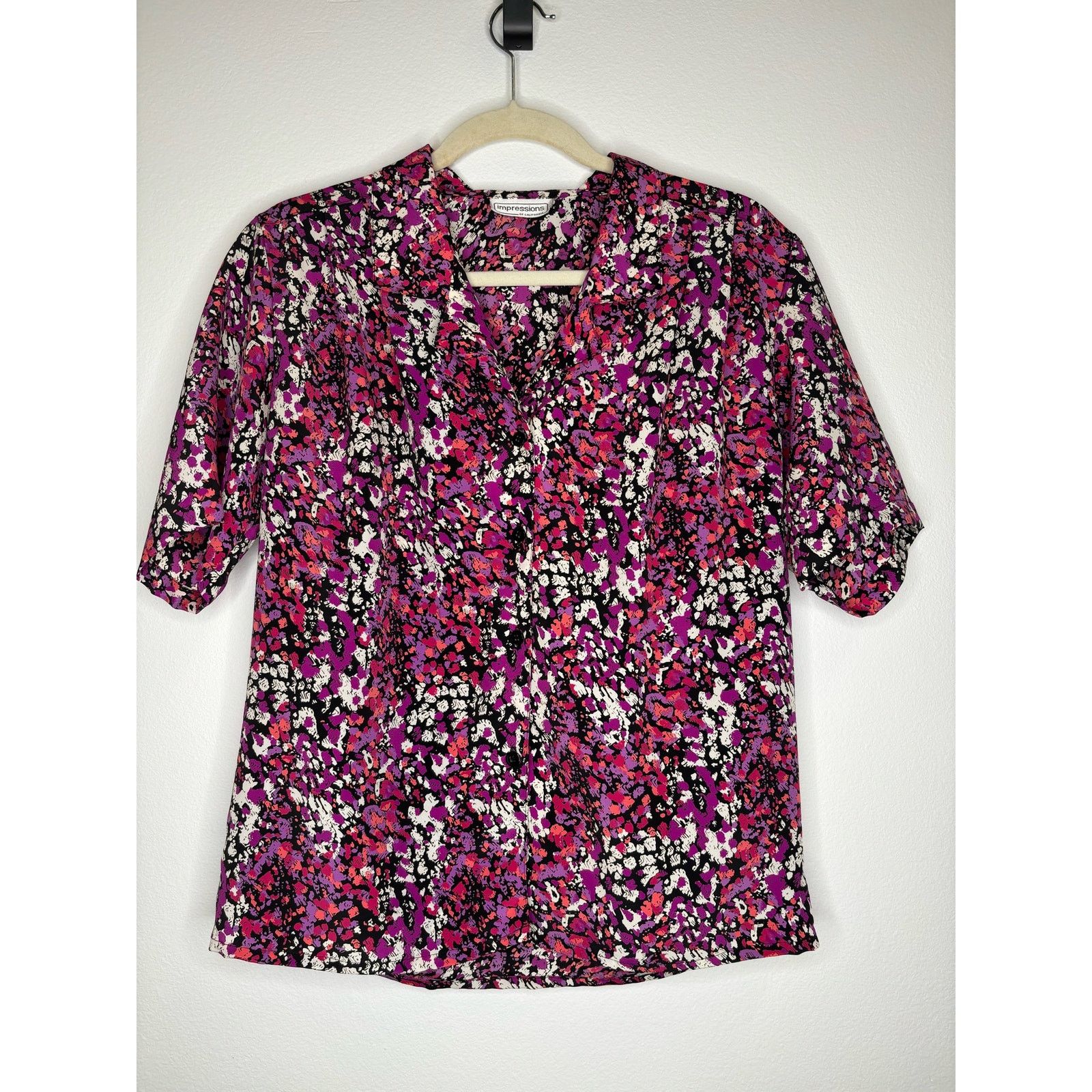 Vintage Vintage Impressions, pink and purple button up blouse ￼ Size L / US 10 / IT 46 - 1 Thumbnail