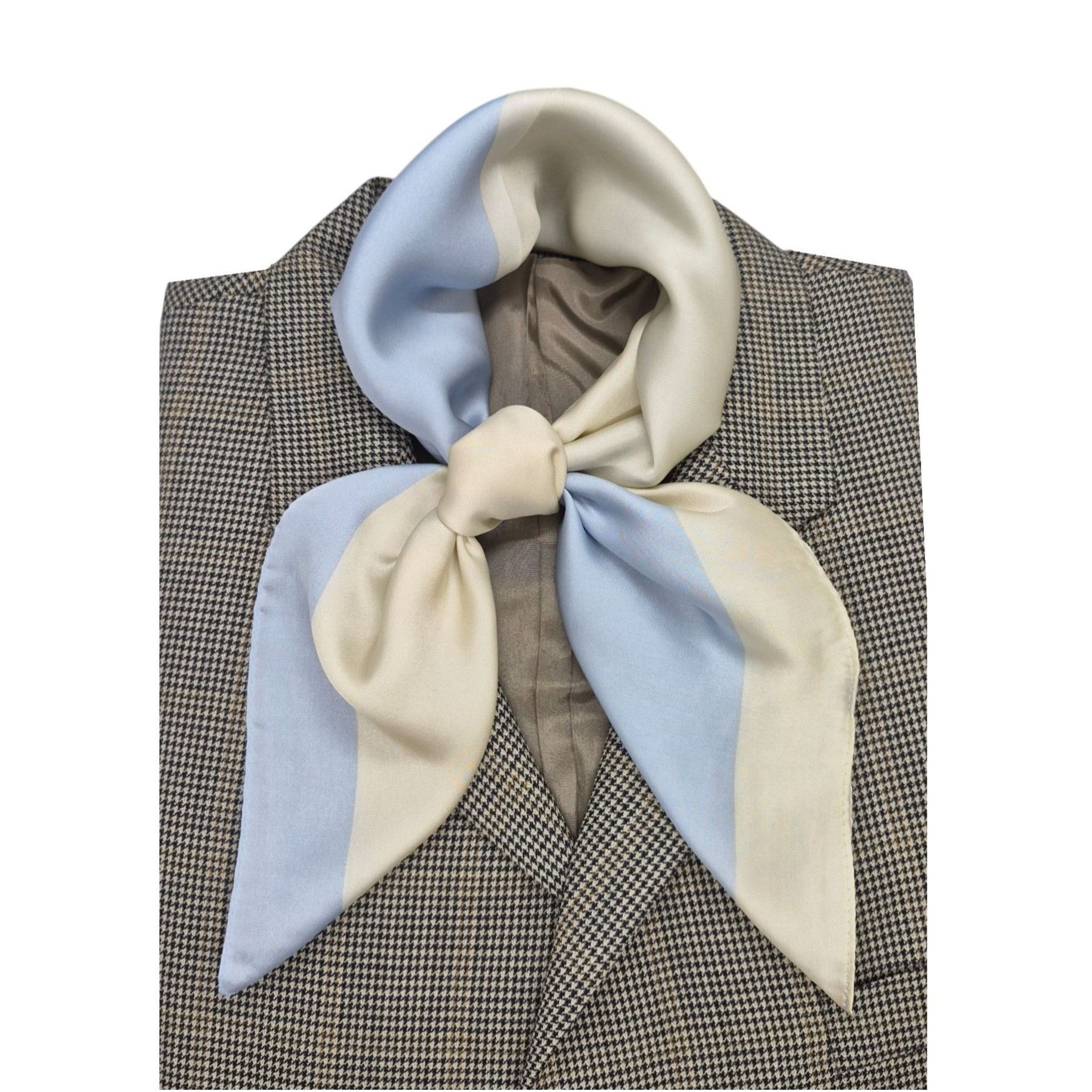 Other ✨Elegant Silky Scarf Blue Cream Color Block Square Geometric Size ONE SIZE - 1 Thumbnail