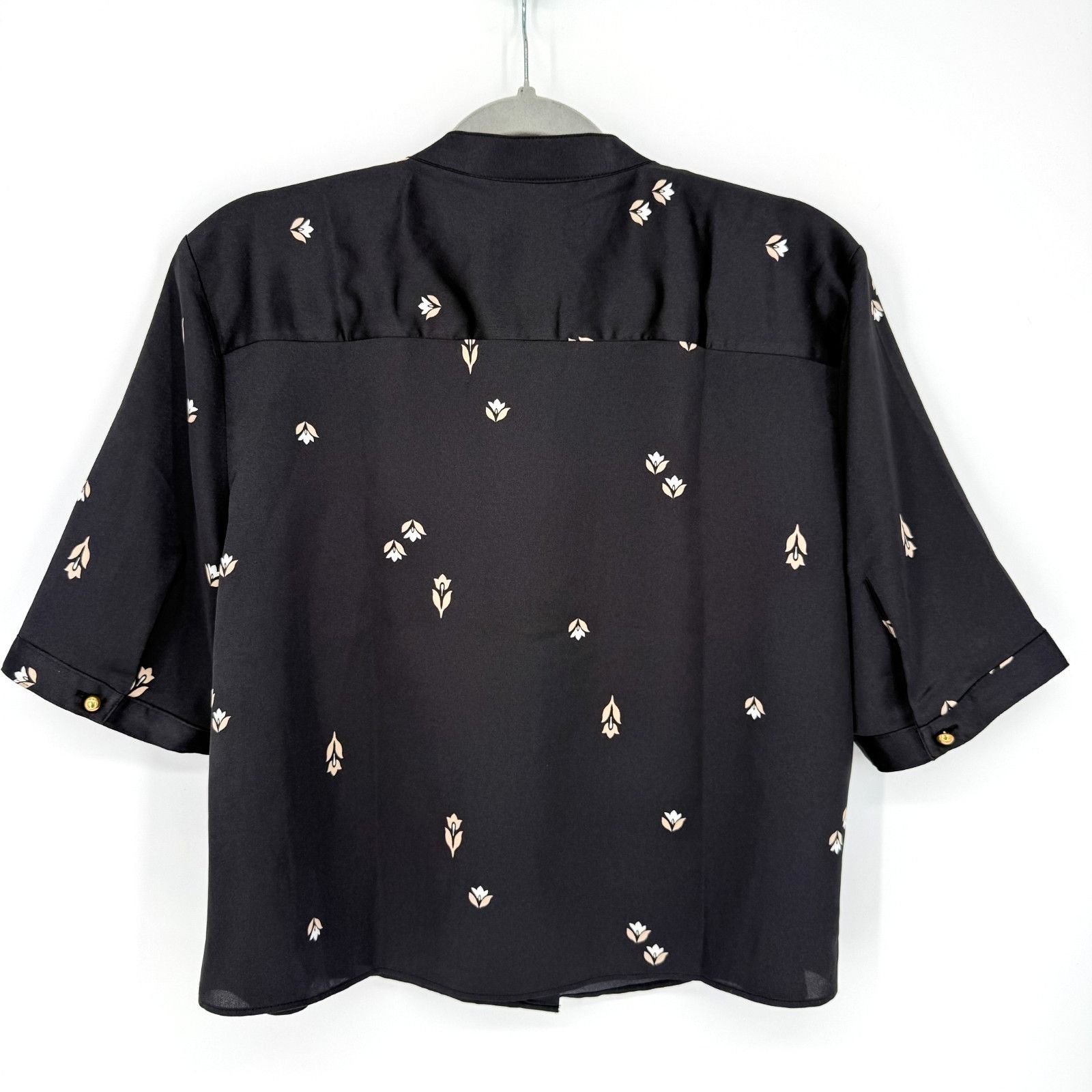 Ann Taylor Ann Taylor Black Floral Print Blouse Button Front 3/4 Sleeve Size M / US 6-8 / IT 42-44 - 6 Thumbnail