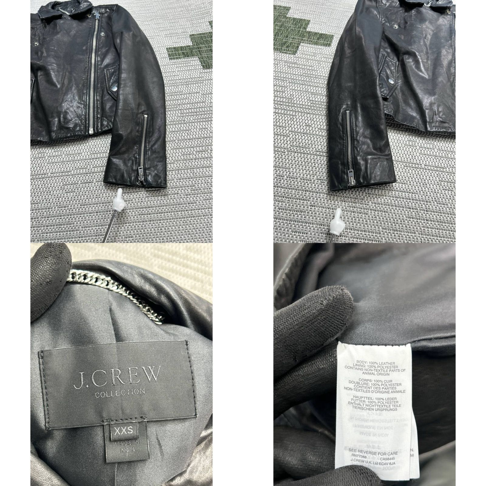 J.Crew J.CREW Moto Jacket Womens XXS Black Leather Cropped Fit Asymmetric Zip Jacket Size XXS / US 00 / IT 34 - 8 Thumbnail