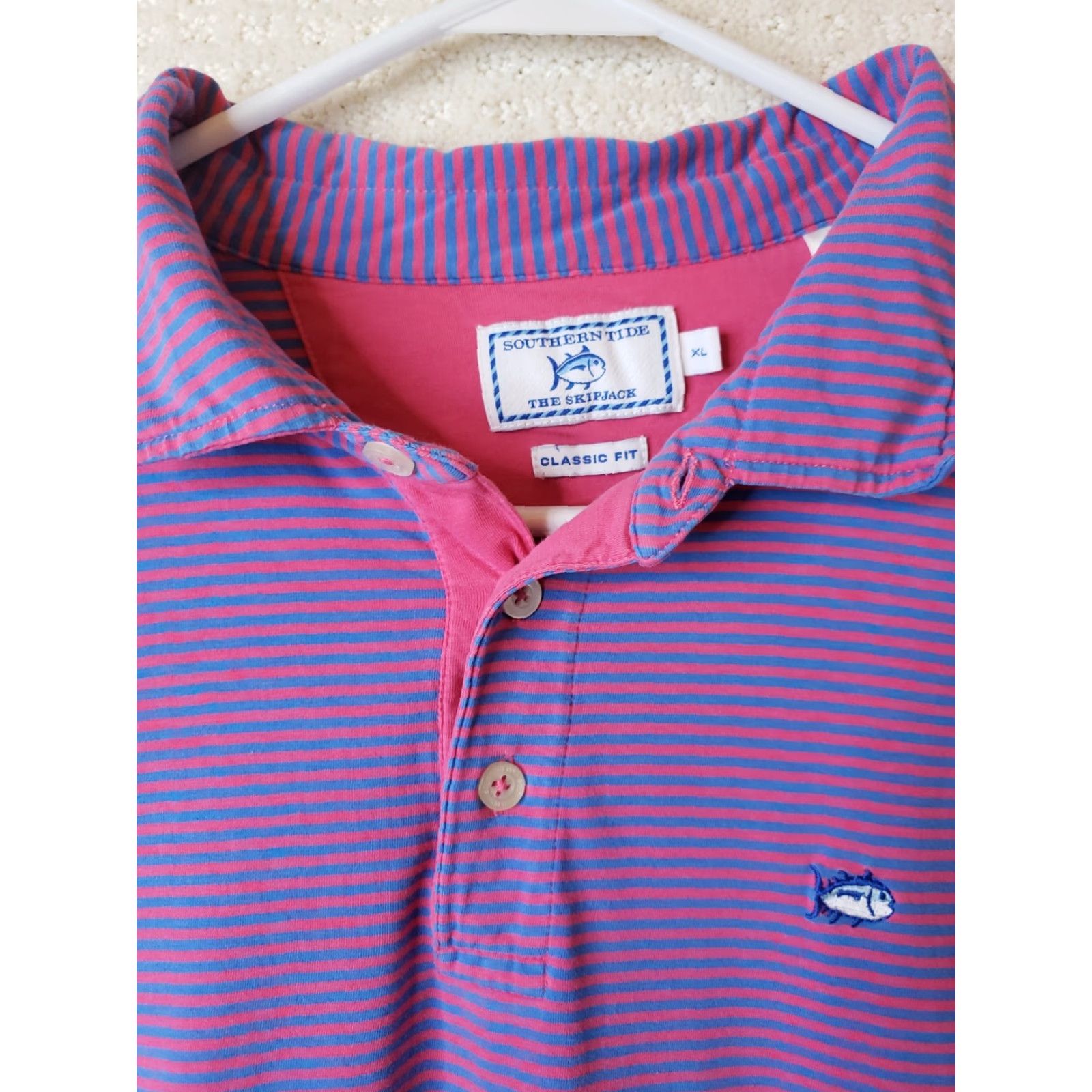 Southern Tide Southern Tide Skipjack Shirt Polo S/S Men XL Striped Pink & Blue Golf Shirt Size US XL / EU 56 / 4 - 4 Thumbnail