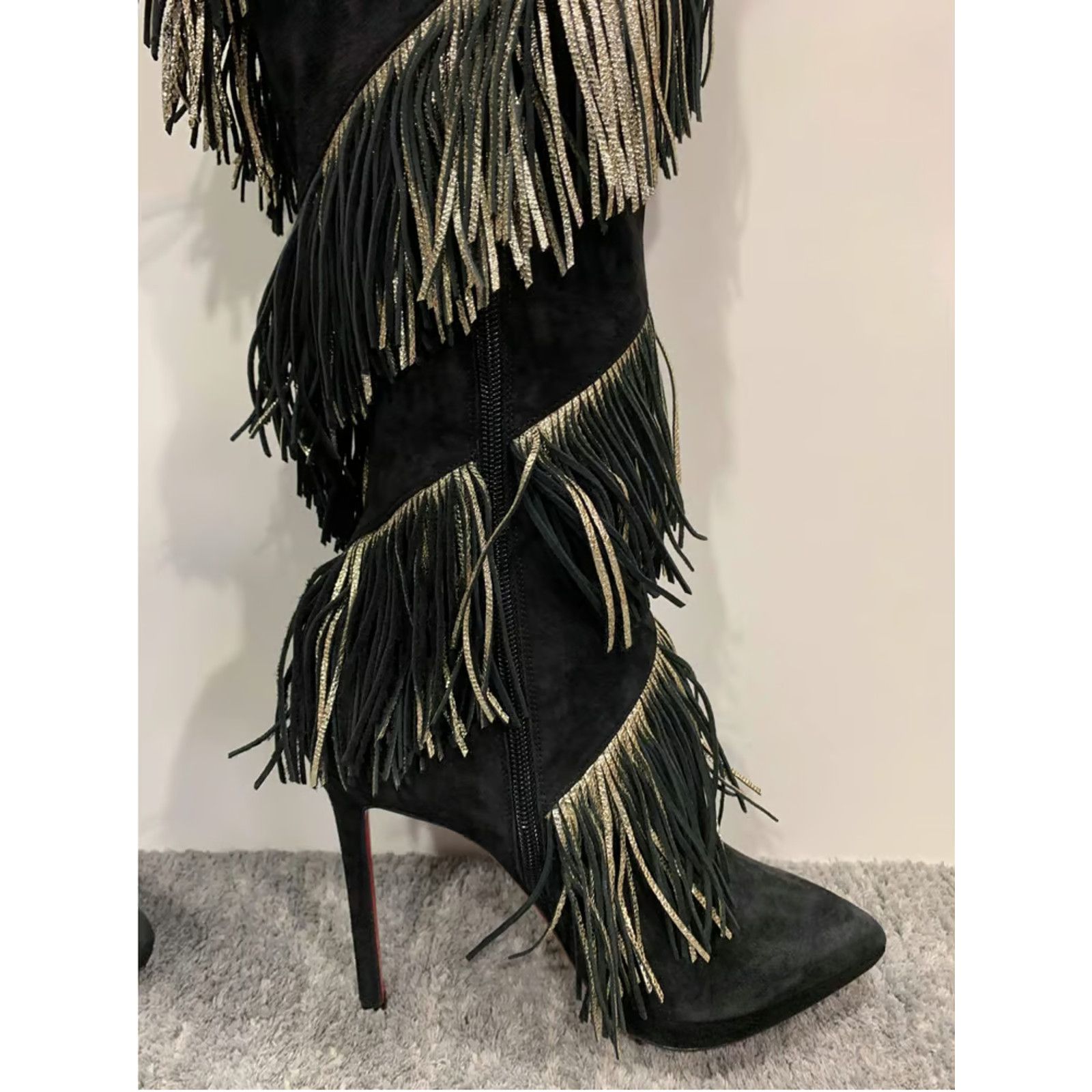Christian Louboutin Christian Louboutin Bolcheva 120 Black Gold Fring Thigh High Size US 10.5 / IT 40.5 - 10 Thumbnail