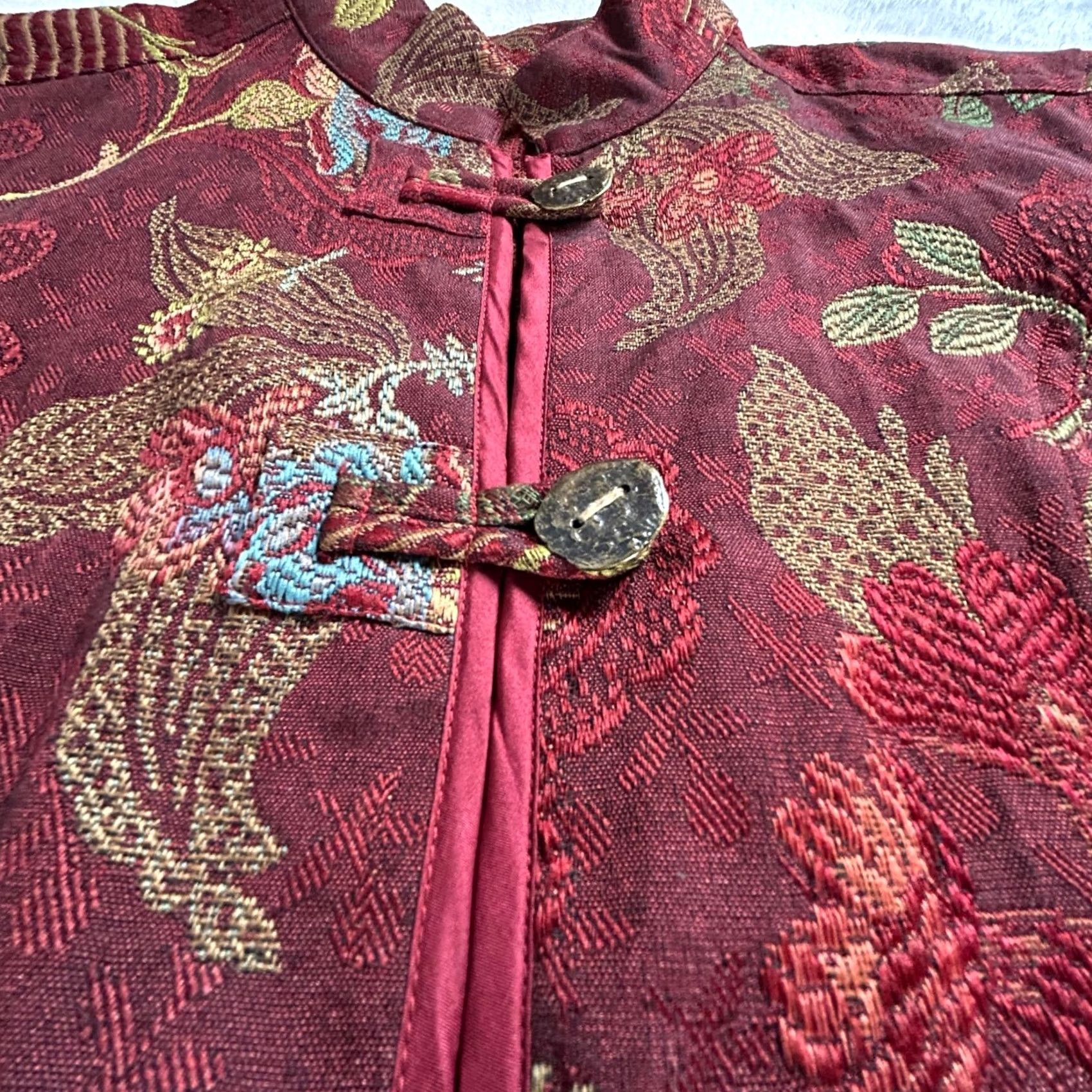 Vintage Chico's Women Red Floral Embroidered Asian Jacket Mandarin Collar Cottage Size 0 Size XS / US 0-2 / IT 36-38 - 5 Thumbnail