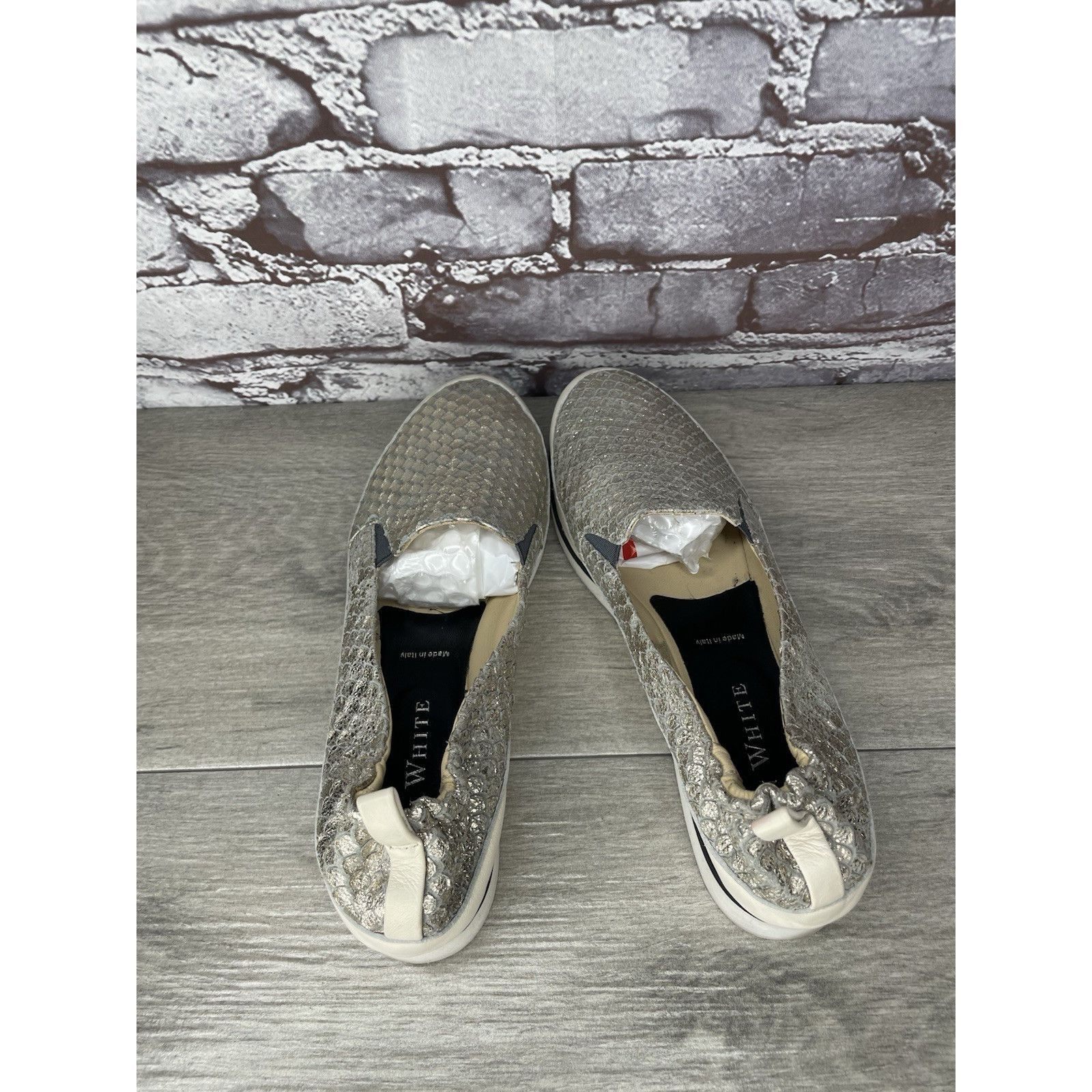 Ron White Ron Niki Silver Leather Snake Print Slip On Wedge Shoes Wome Size US 7.5 / IT 37.5 - 6 Thumbnail