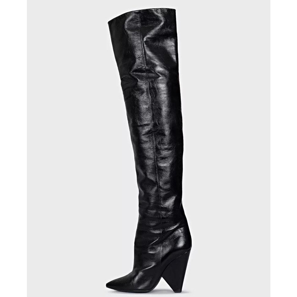Saint Laurent Paris Saint Laurent Niki Black Leather Over-the-Knee Boots Sz.38 Size US 8 / IT 38 - 1 Thumbnail
