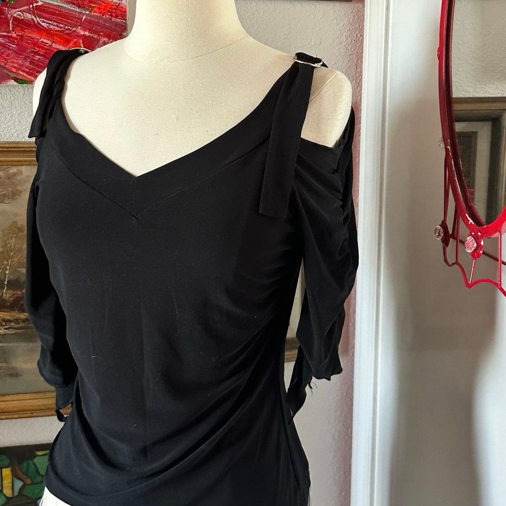 Other misope black buckle cold shoulder long sleeve top Size L / US 10 / IT 46 - 2 Thumbnail