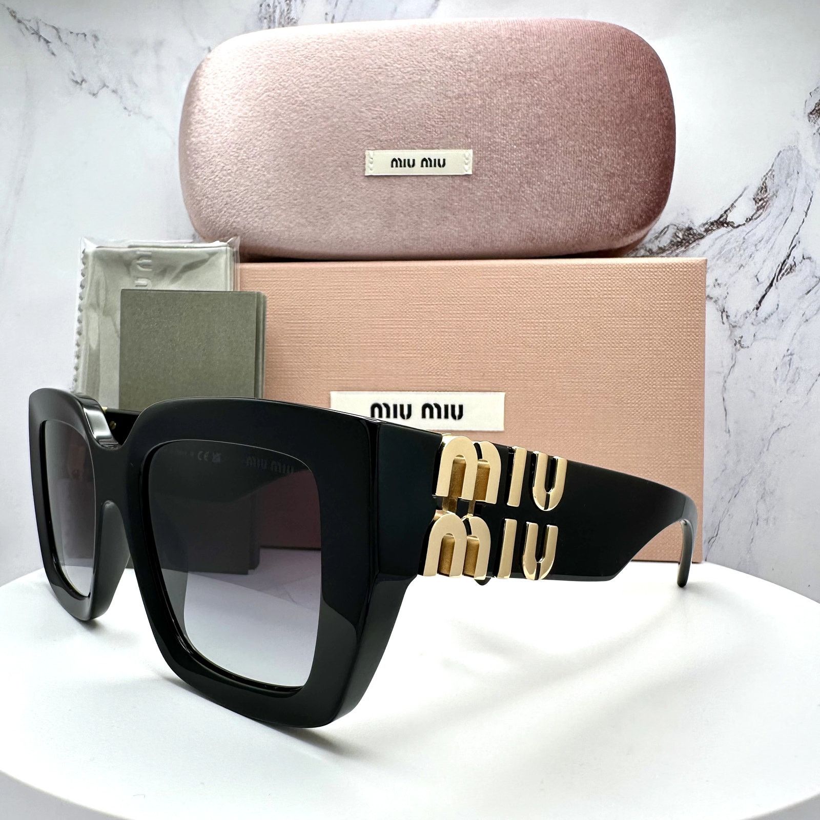 Miu Miu New MIU MIU Sunglasses Black Square Gold Metal Authentic Size ONE SIZE - 14 Thumbnail