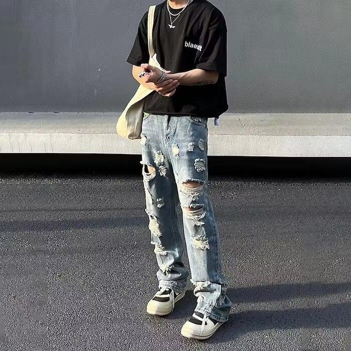 image of Distressed Blue Denim Jeans, Men's (Size 32)