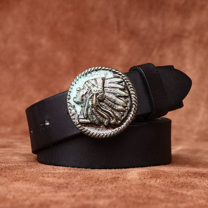 Leather Red Indian Brass Buckle Belt Size ONE SIZE - 2 Thumbnail