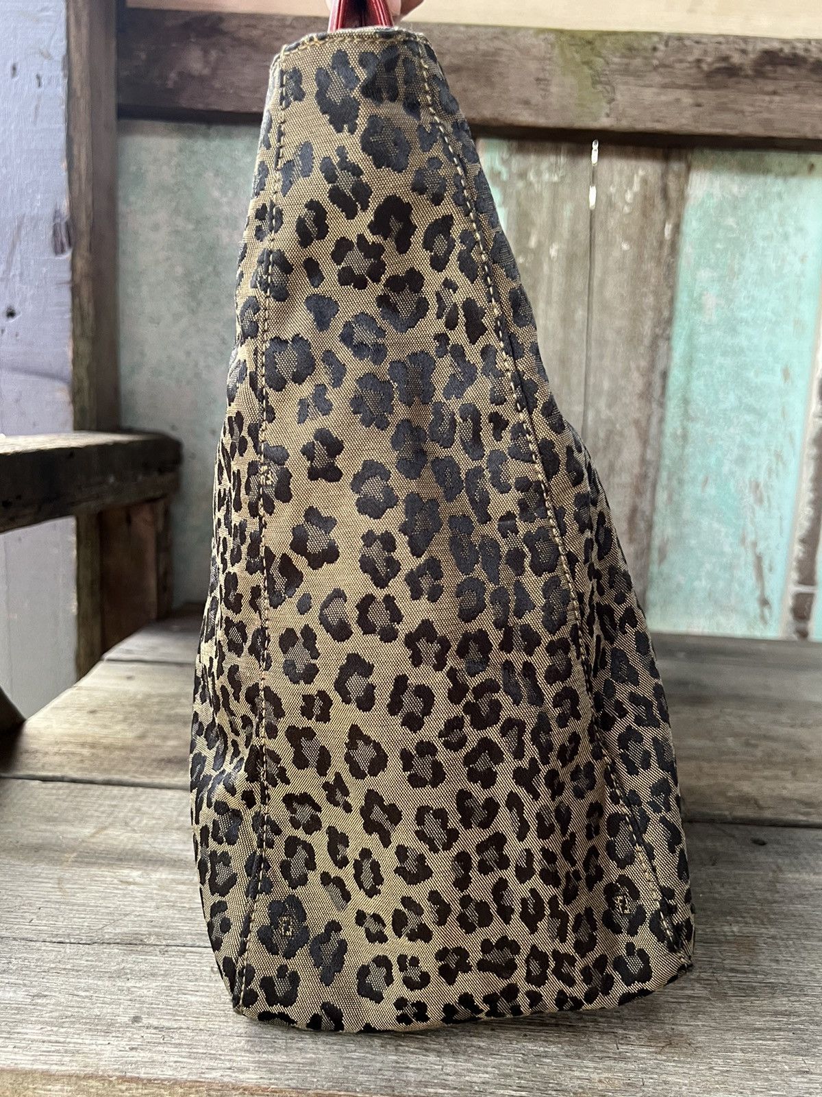 Fendi Vintage FENDI Leopard Hand Bag Nylon Leather Brown Red Size ONE SIZE - 4 Thumbnail