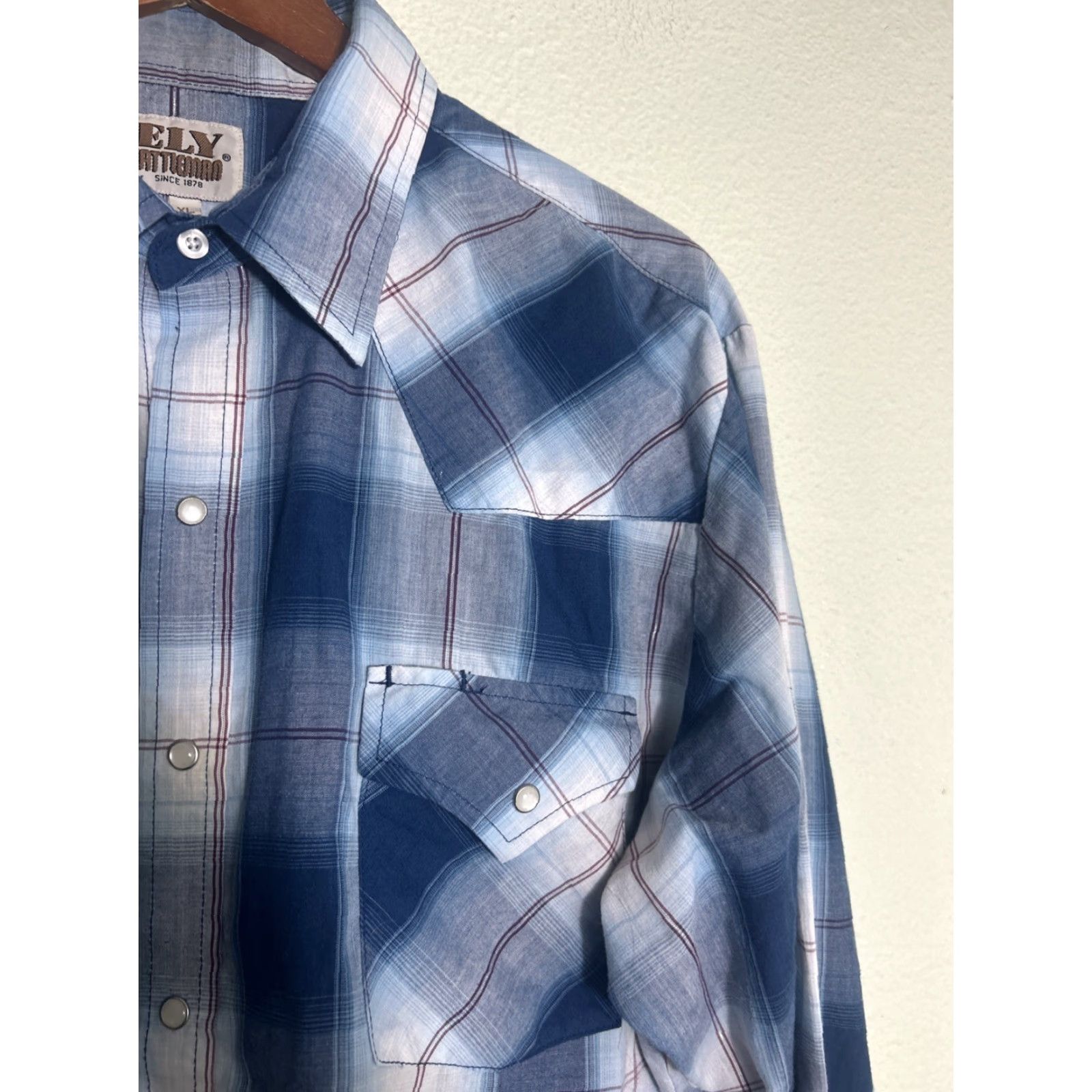 Vintage Ely Cattlemen Mens XL Short Sleeve Pearl Snap Shirt Blue Plaid Cotton Size US XL / EU 56 / 4 - 6 Thumbnail