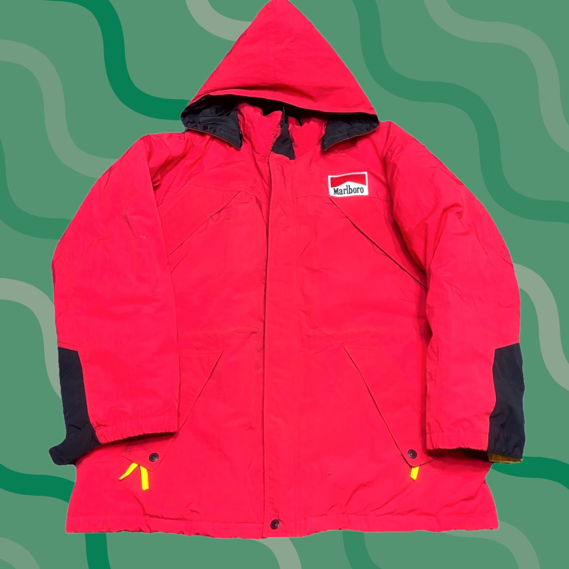 Marlboro VINTAGE Marlboro Country Store Adventure Team Hooded Parka Coat 90s Red Black Trim Nylon L XL Mens Parka Coat 90s Vintage Size US L / EU 52-54 / 3 - 1 Thumbnail