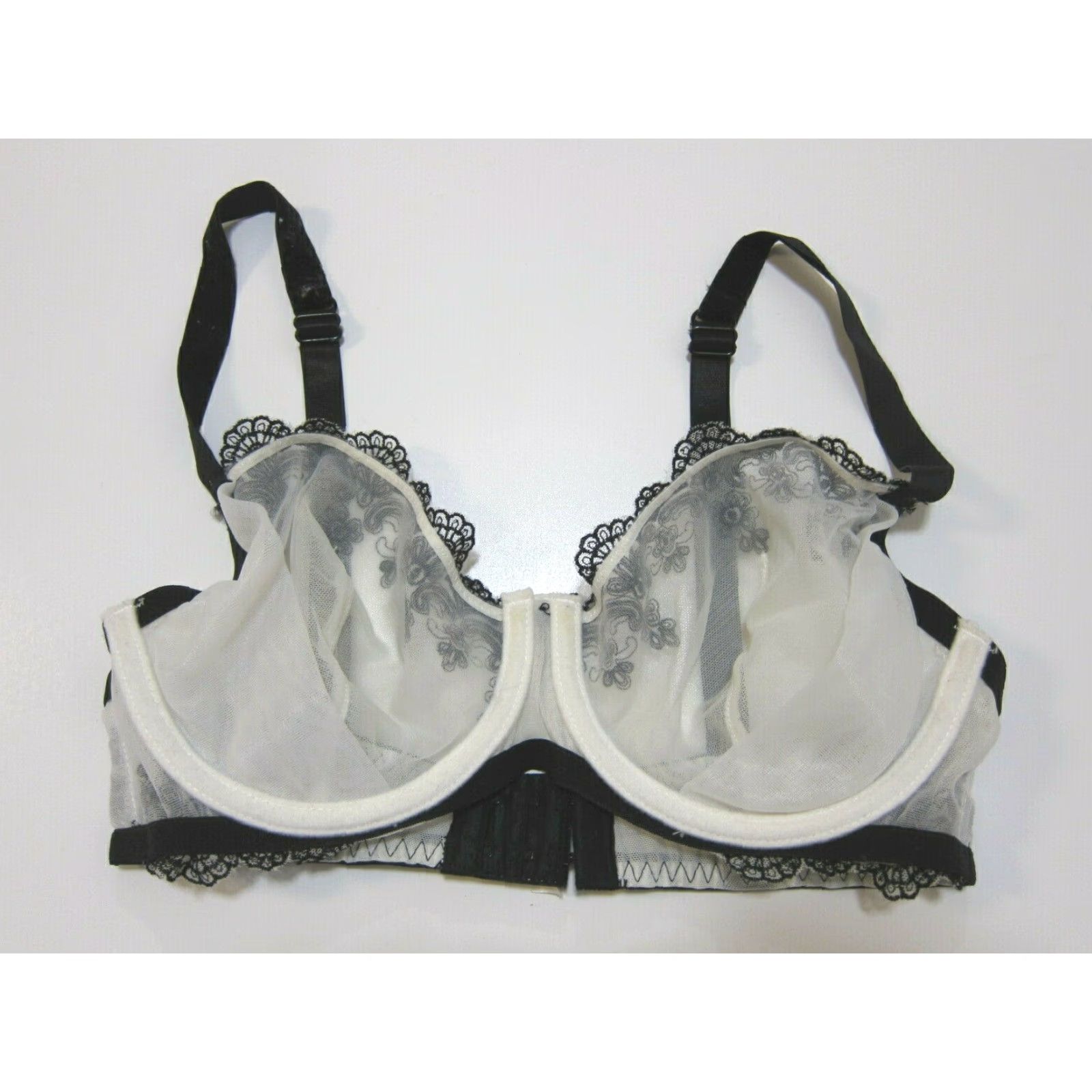 Vintage VINTAGE Blush White Black Lace Embroidered Sheer Underwire Sexy Bra Women 34C Size ONE SIZE - 3 Thumbnail