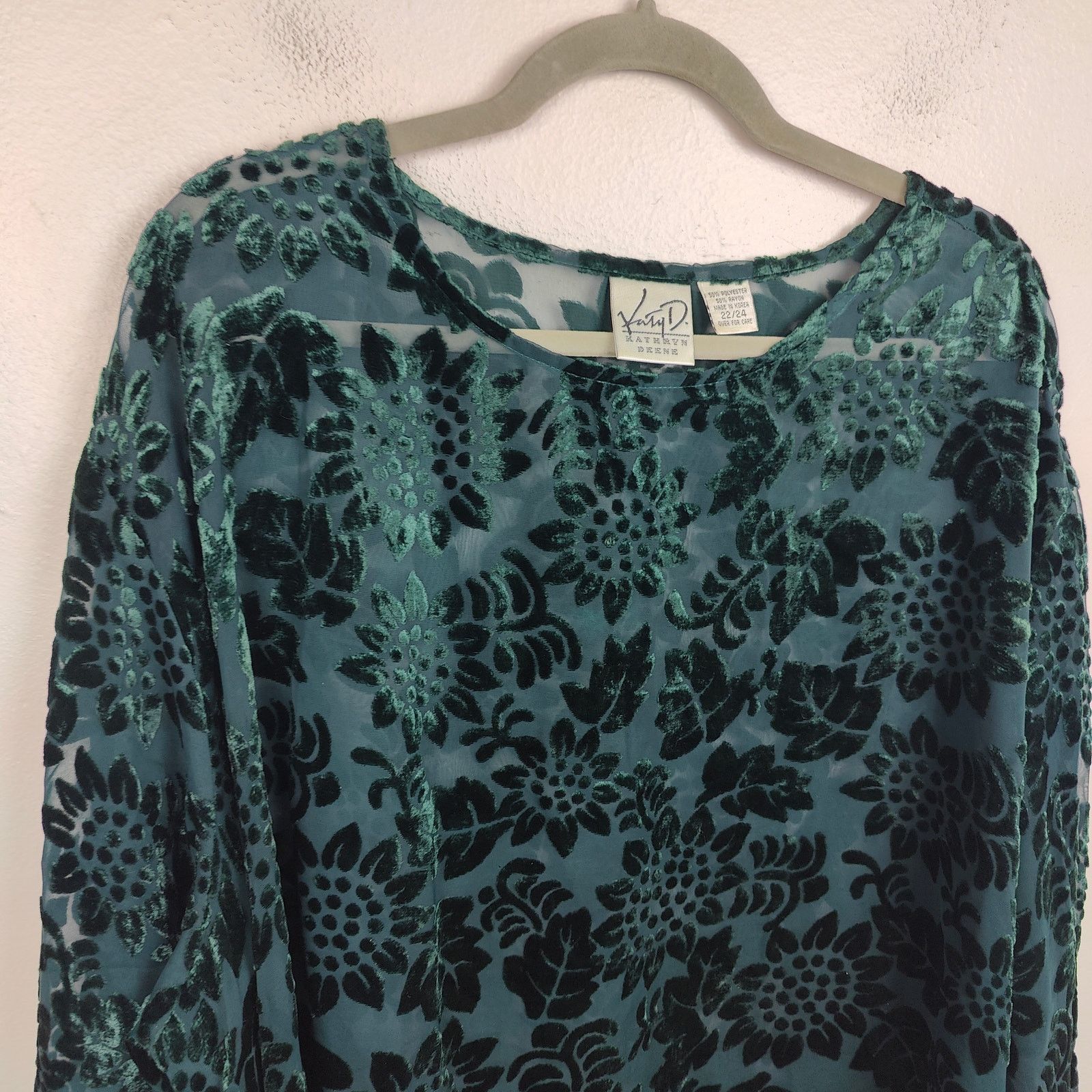 Other Vintage Katy D Velvet Burnout Top Womens 22-24 Green Size 4XL / US 24-26 - 2 Thumbnail