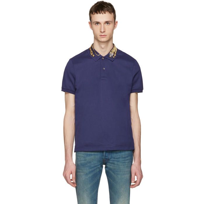 Gucci Gucci Navy Tiger Polo Size L Like M Size US L / EU 52-54 / 3 - 1 Thumbnail