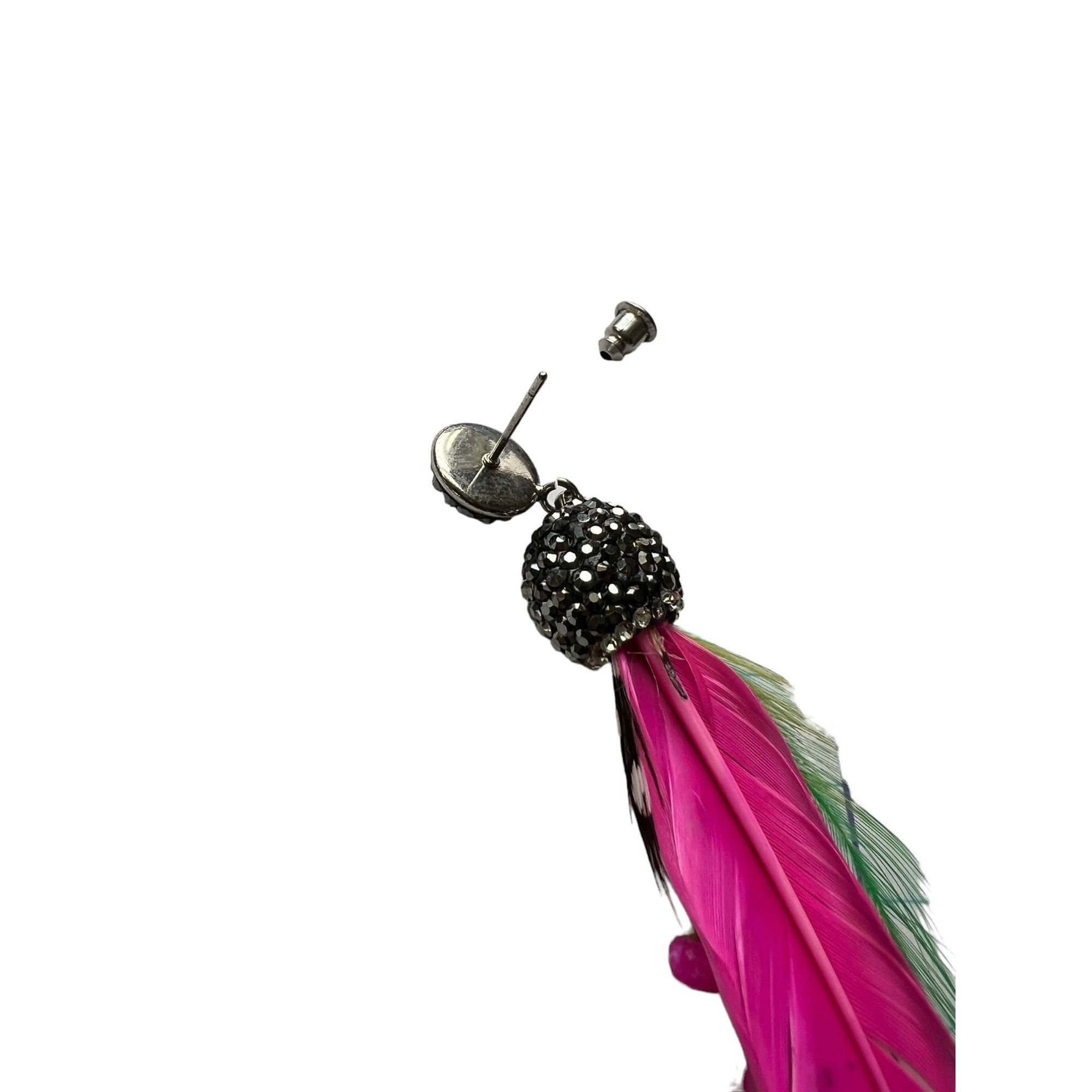 Other Feather Boho Glitz Pierced Earrings Bright Pink Beads Rhines Size ONE SIZE - 6 Thumbnail
