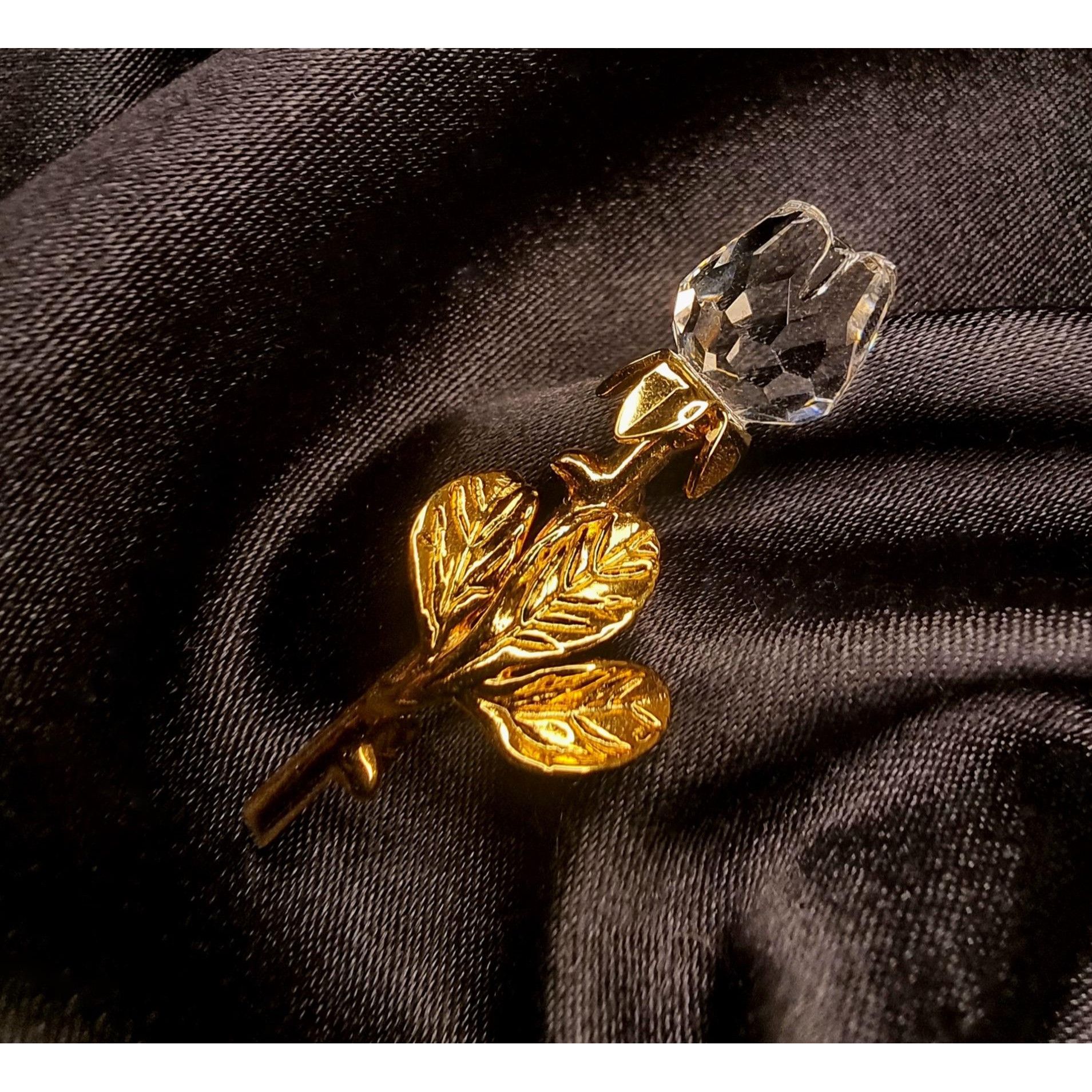 Swarovski Vintage SWAROVSKI Signed Crystal Gold Tone Tulip Rose Flower Size ONE SIZE - 3 Thumbnail