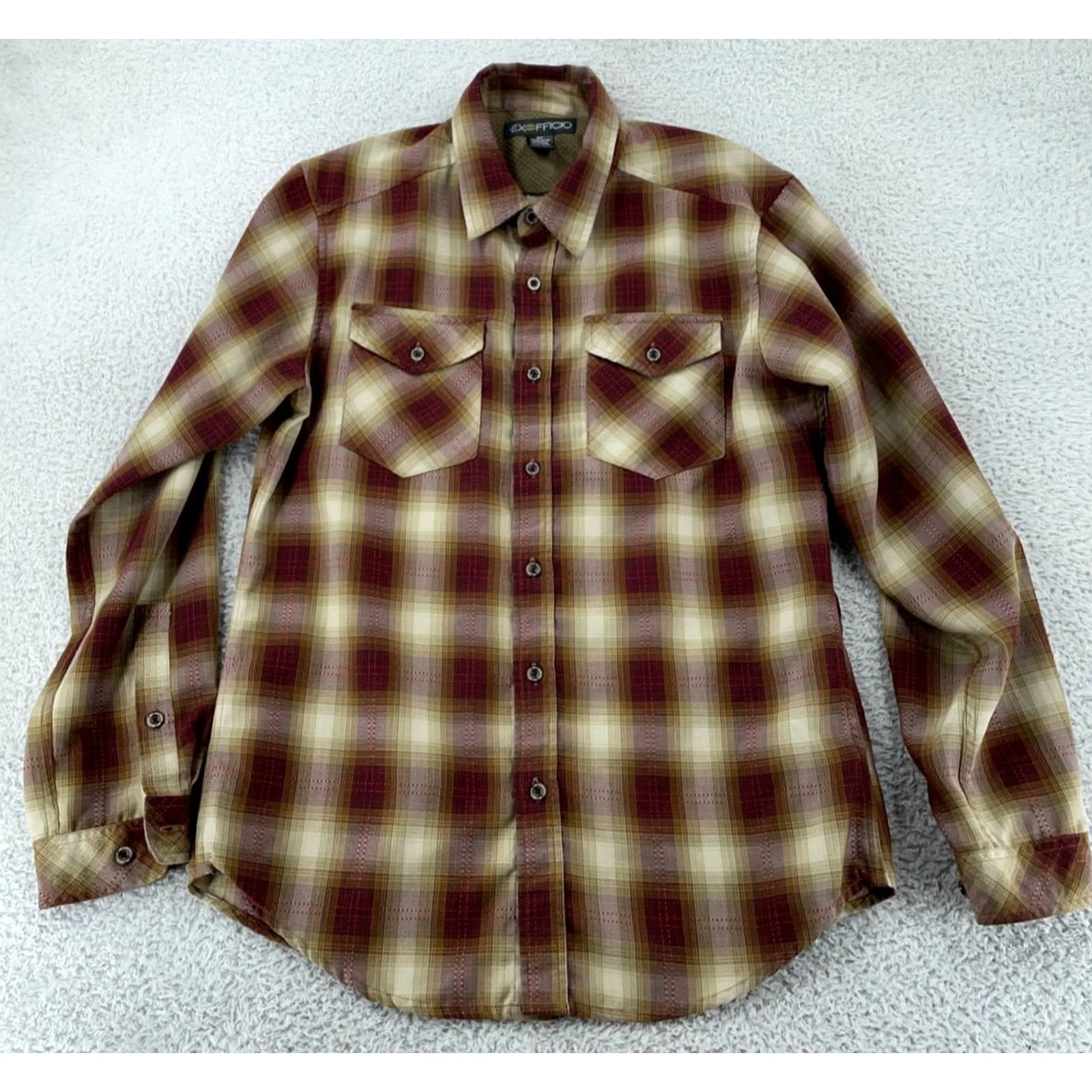 ExOfficio ExOfficio Shirt Mens M Brown Red Plaid Long Sleeve Collared Button Up Size US M / EU 48-50 / 2 - 2 Thumbnail