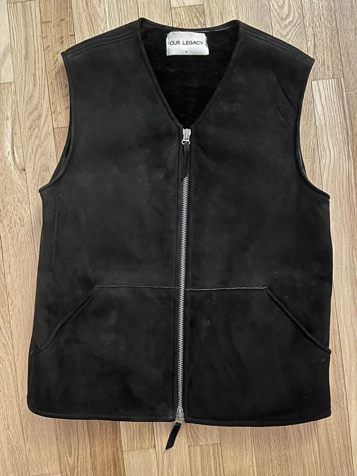 image of Our Legacy Aw14 Black Shearling Vest, Men's (Size Medium)