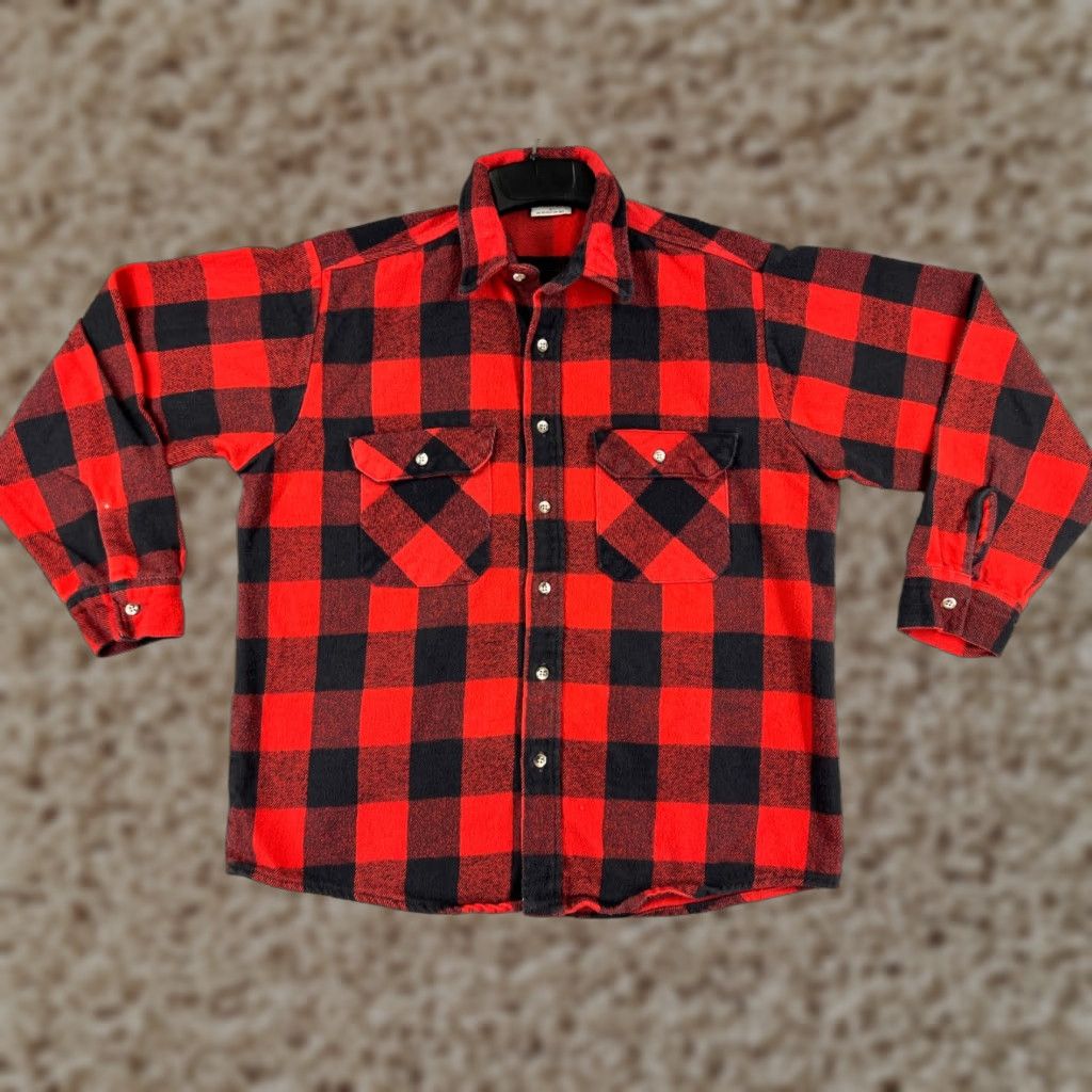 Vintage Winston Shirt Mens L Red Plaid Flannel Button-Up 100% Cotton Pockets Size US L / EU 52-54 / 3 - 1 Thumbnail