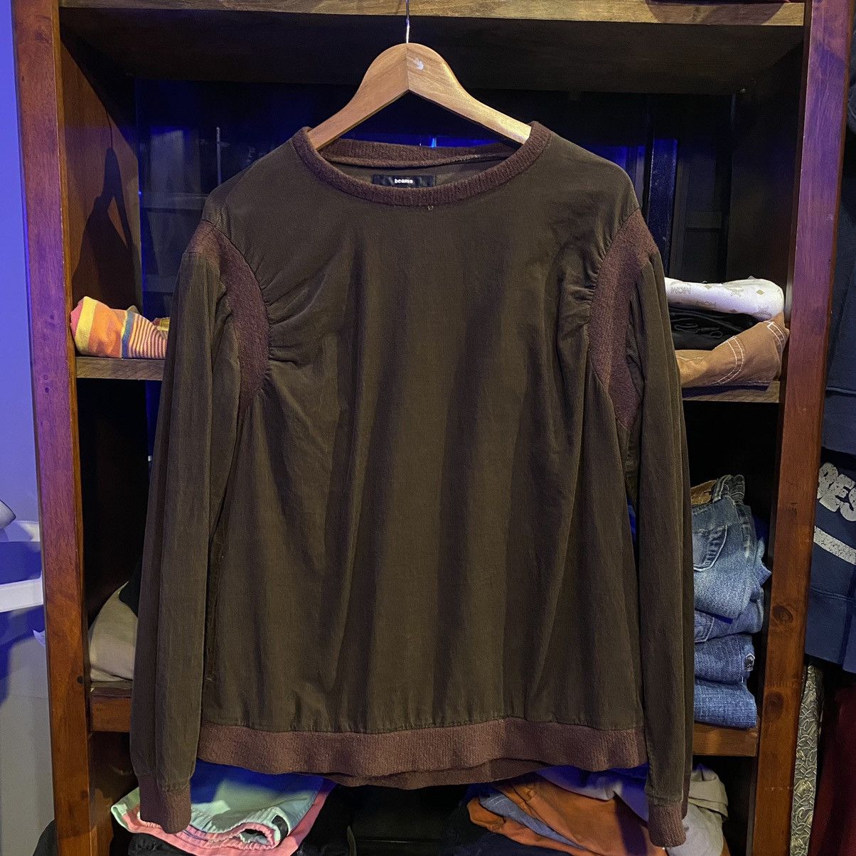 image of Beams Plus Beams Velvet Corduroy Sweatshirt in Brown, Men's (Size Large)