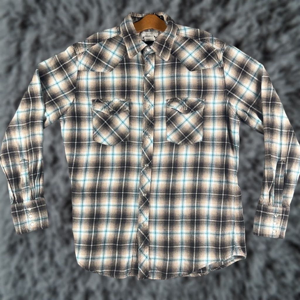 Wrangler Wrangler Wrancher Pearl Snap Western Shirt Mens M Black Plaid Long Sleeve Button-Up Shirt Size US M / EU 48-50 / 2 - 1 Thumbnail