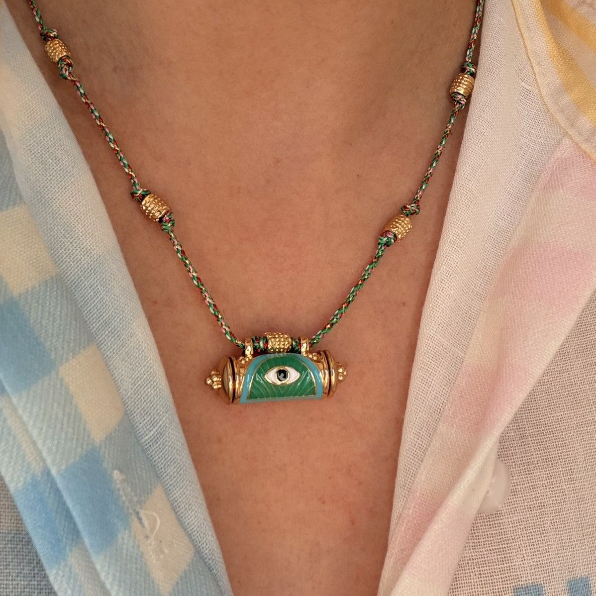 Other Evil Eye Enamel Pendant Necklace – Gold Tone & Green Size ONE SIZE - 2 Thumbnail