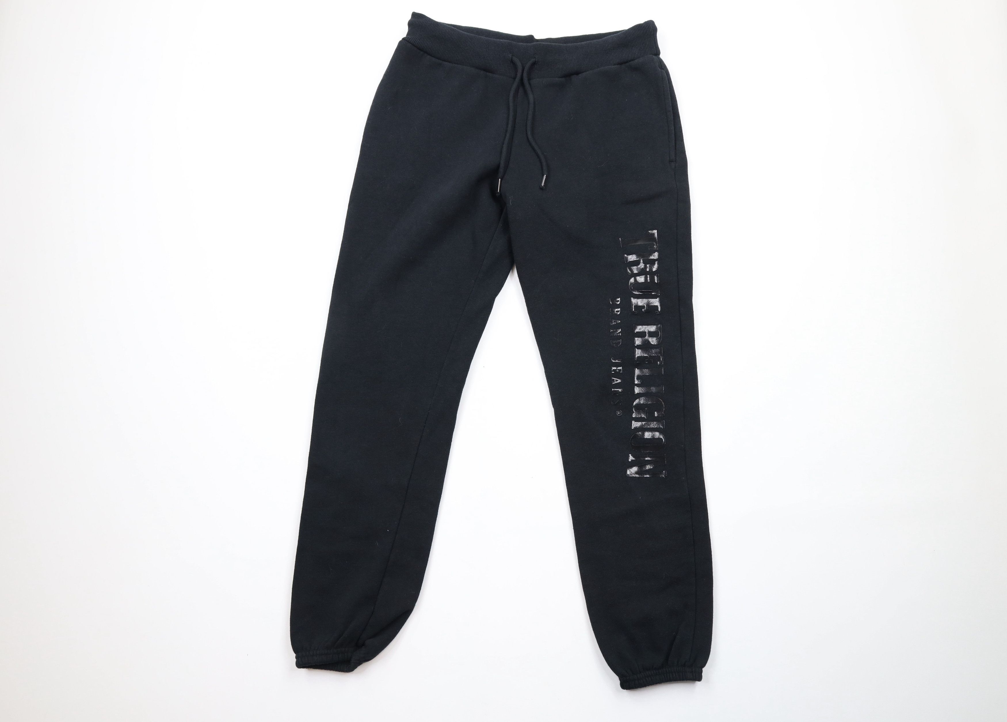 True Religion × Vintage True Religion Spell Out Cuffed Sweatpants Joggers Black Size 30 - 1 Thumbnail