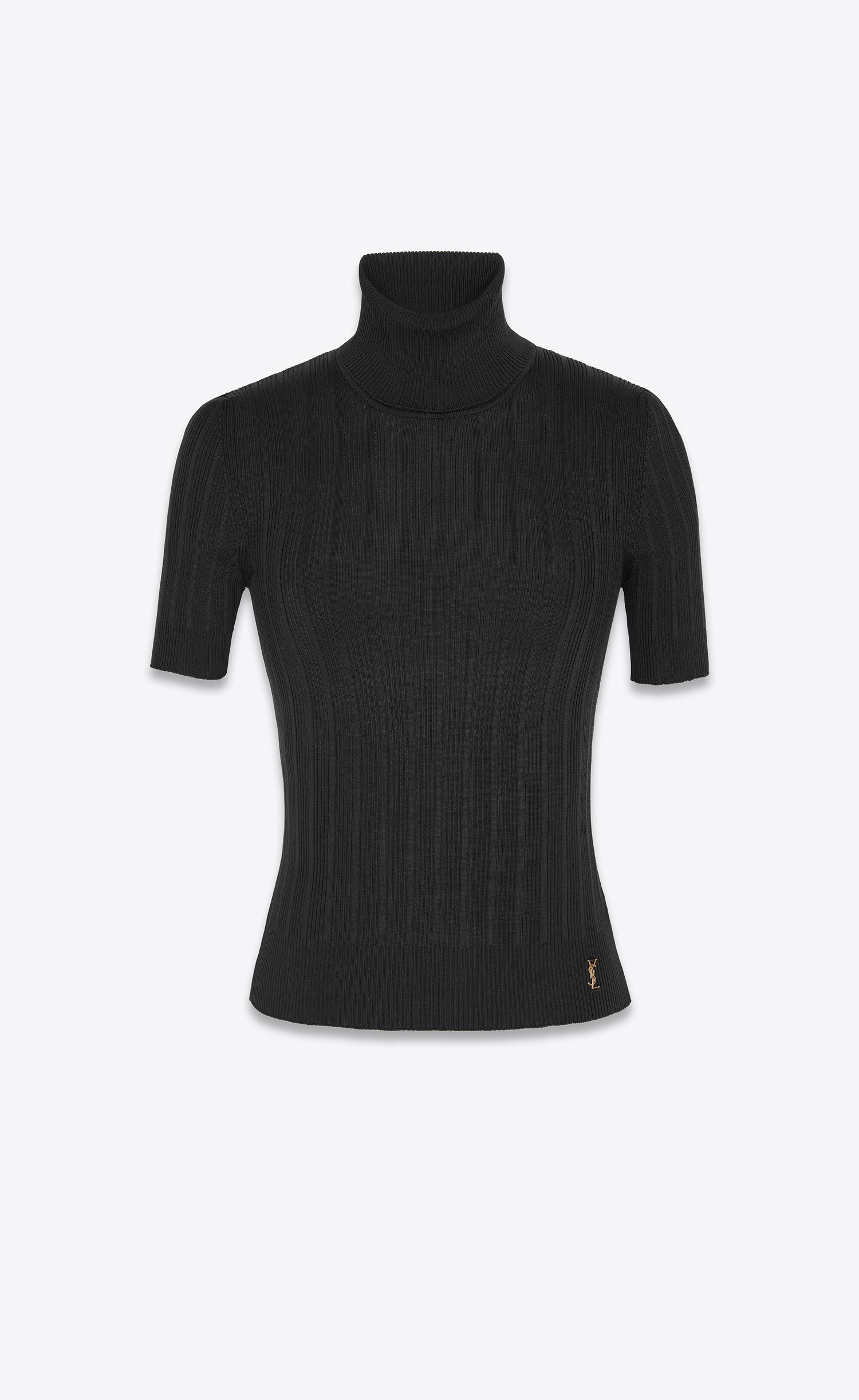 Saint Laurent Paris Turtleneck Top Cassandre in Ribbed Silk Size S / US 4 / IT 40 - 1 Thumbnail