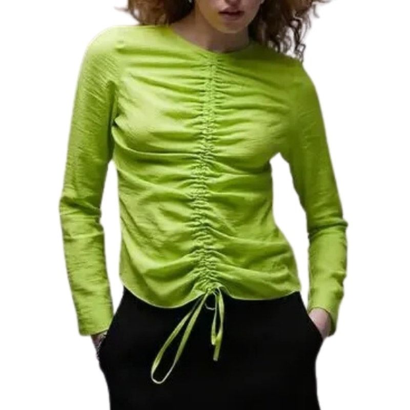 Topshop Topshop Long Sleeve Blouse Tie Ruched Green Women's 2 NWOT Size XS / US 0-2 / IT 36-38 - 1 Thumbnail