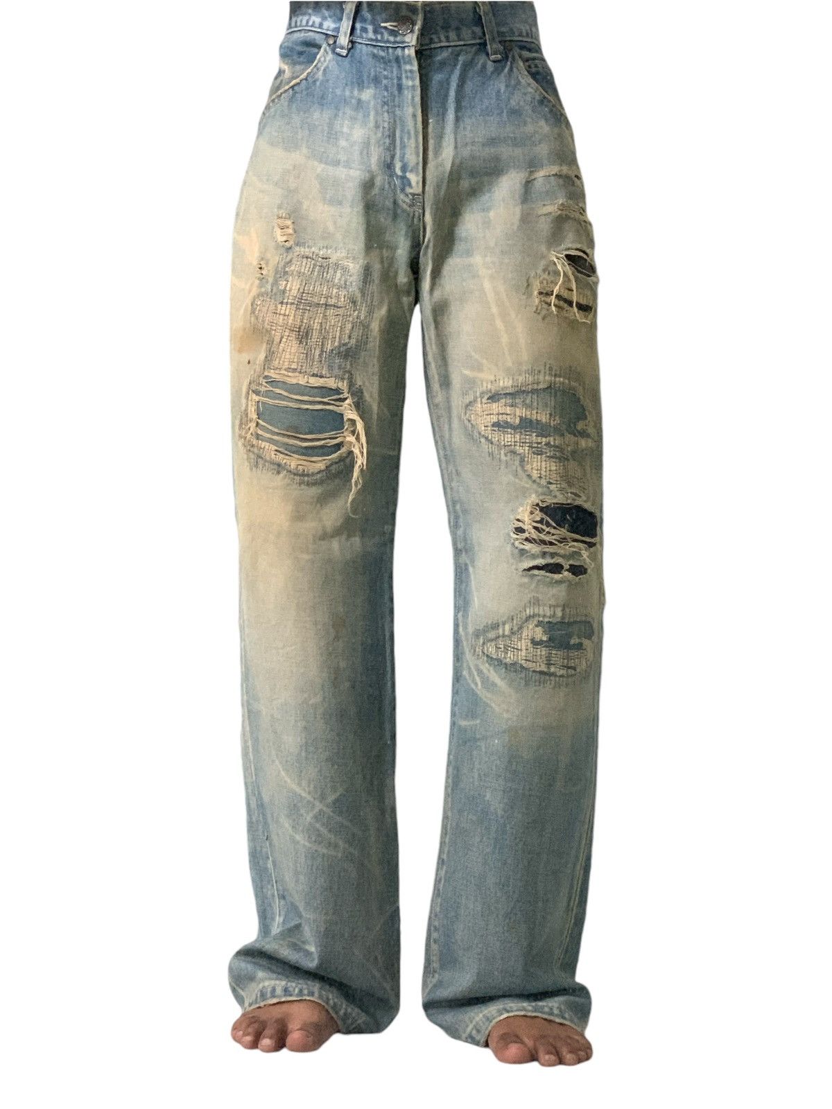 Japanese Brand TRNCA Japan Distressed Sashiko Reconstructed Denim (A1) Size US 35 - 3 Thumbnail