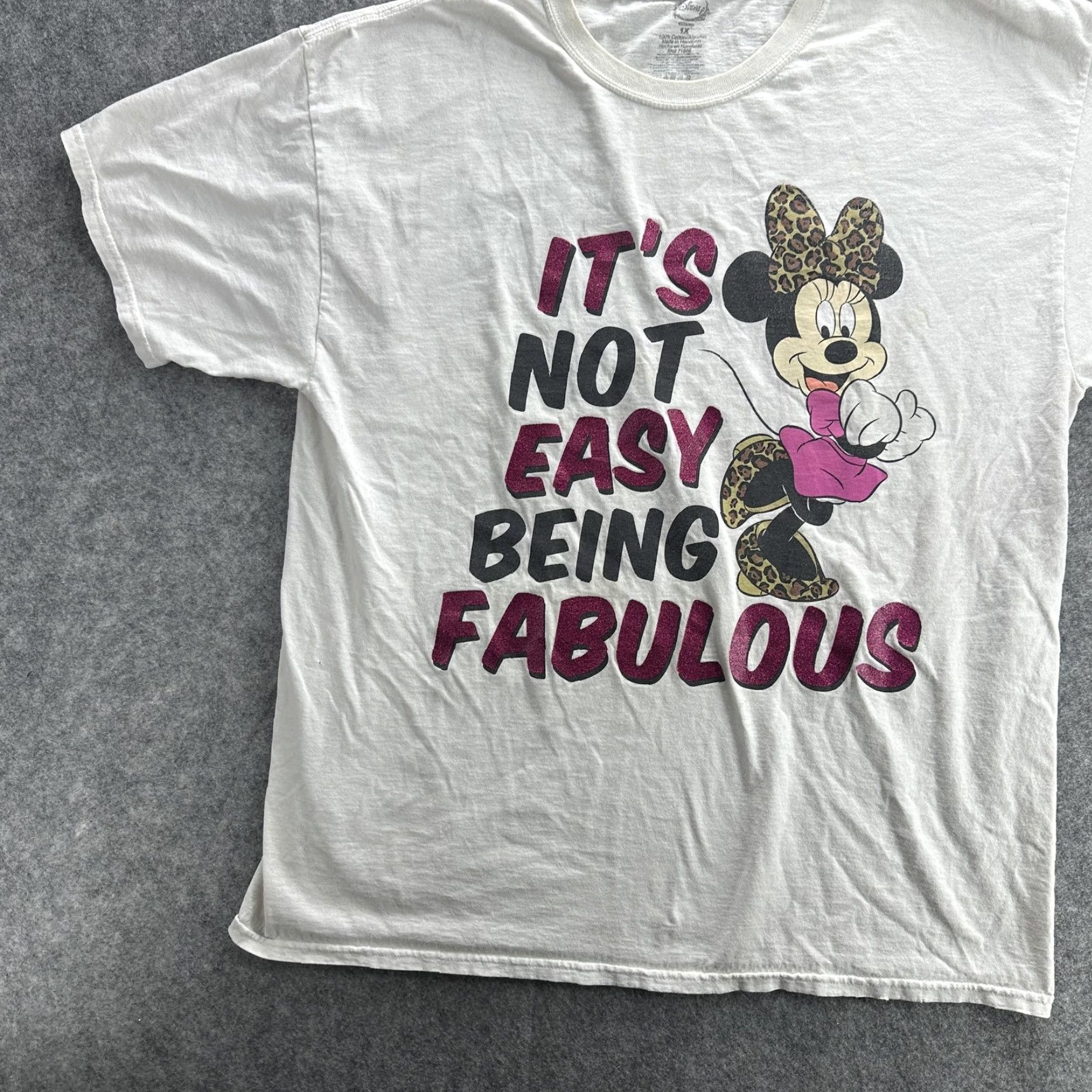 Disney VINTAGE Disney Minnie Mouse Shirt Womens Plus 1X White Graphic Tee Short Sleeve Leopard Bow Glitter Size XL / US 12-14 / IT 48-50 - 3 Thumbnail